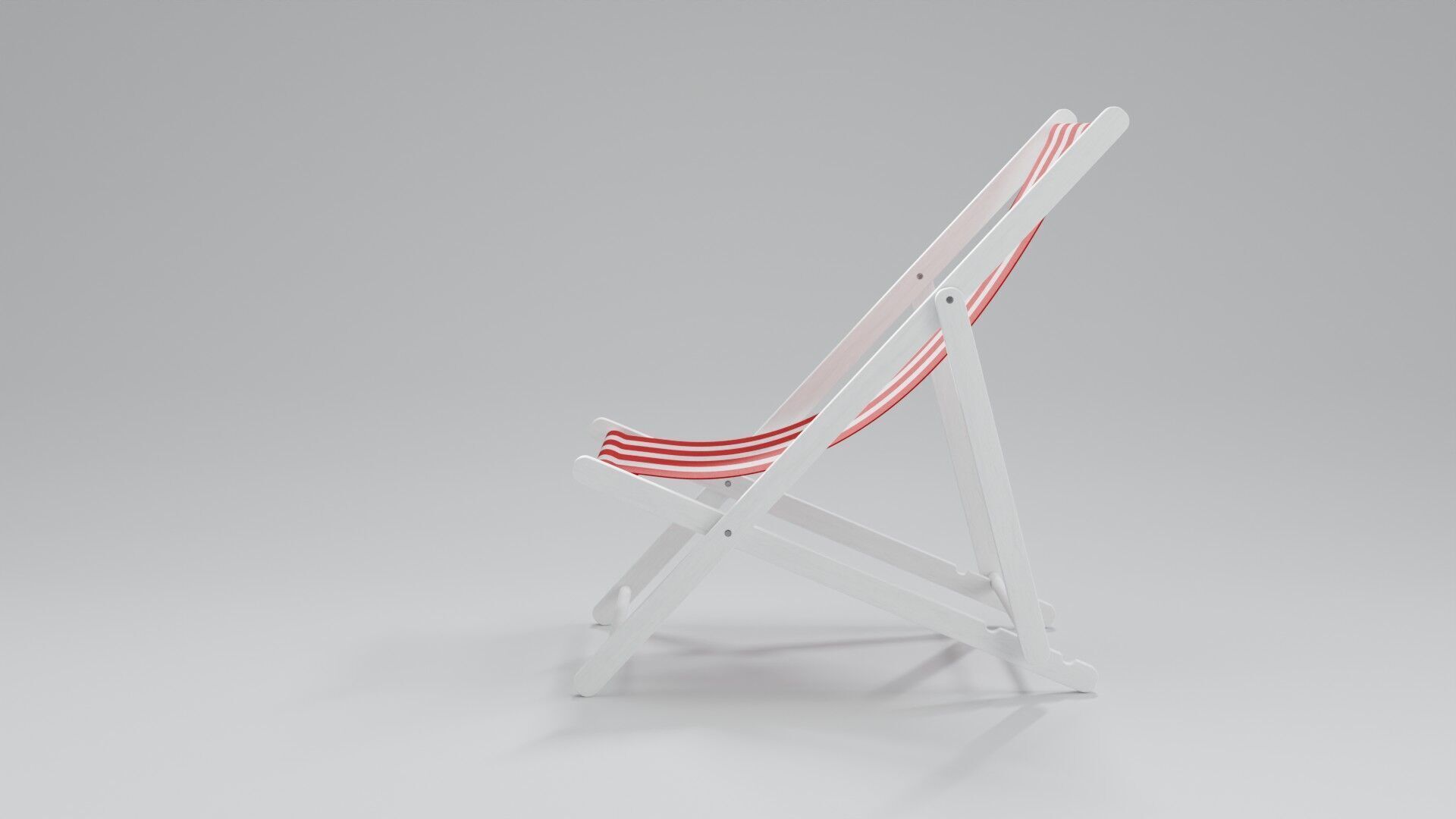 Wooden Folding Beach Chair with Red and White Striped Seat 3D model_3