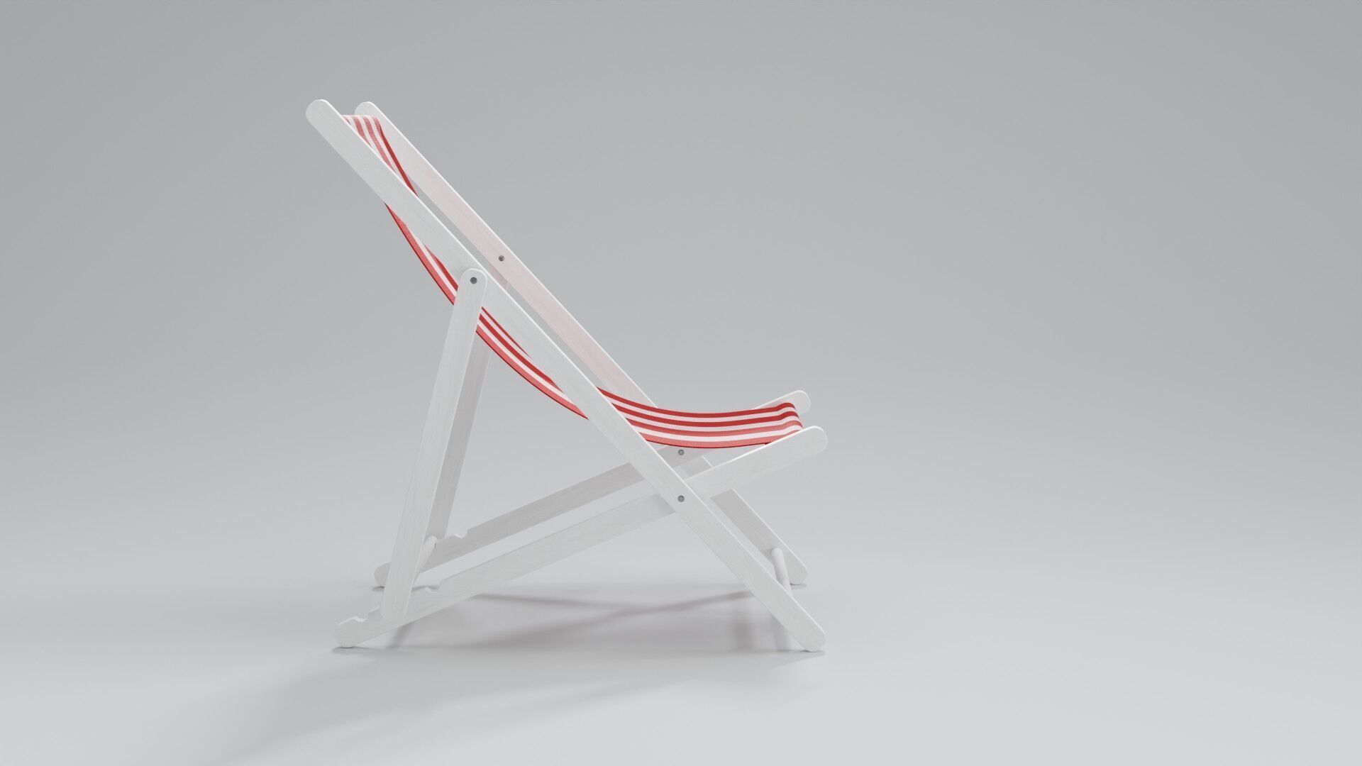 Wooden Folding Beach Chair with Red and White Striped Seat 3D model_5