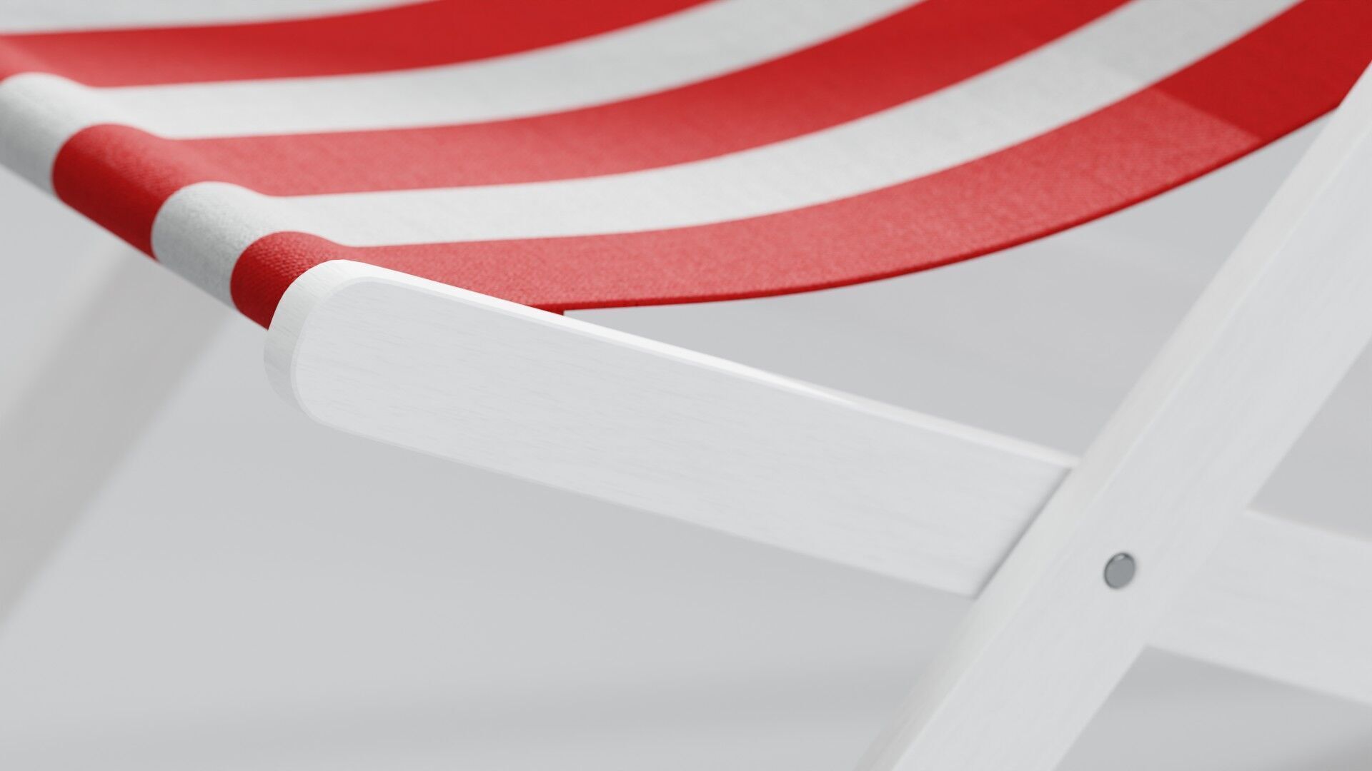 Wooden Folding Beach Chair with Red and White Striped Seat 3D model_8