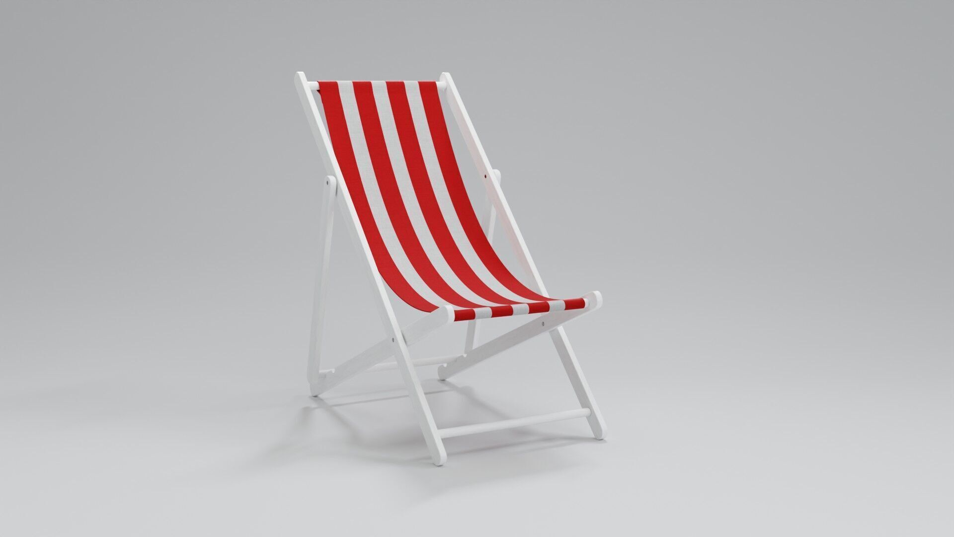 Wooden Folding Beach Chair with Red and White Striped Seat 3D model_6