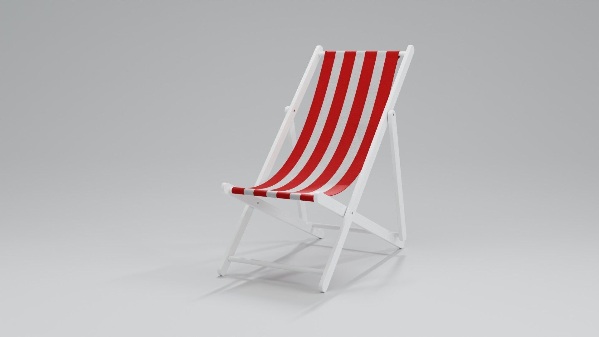 Wooden Folding Beach Chair with Red and White Striped Seat 3D model_2