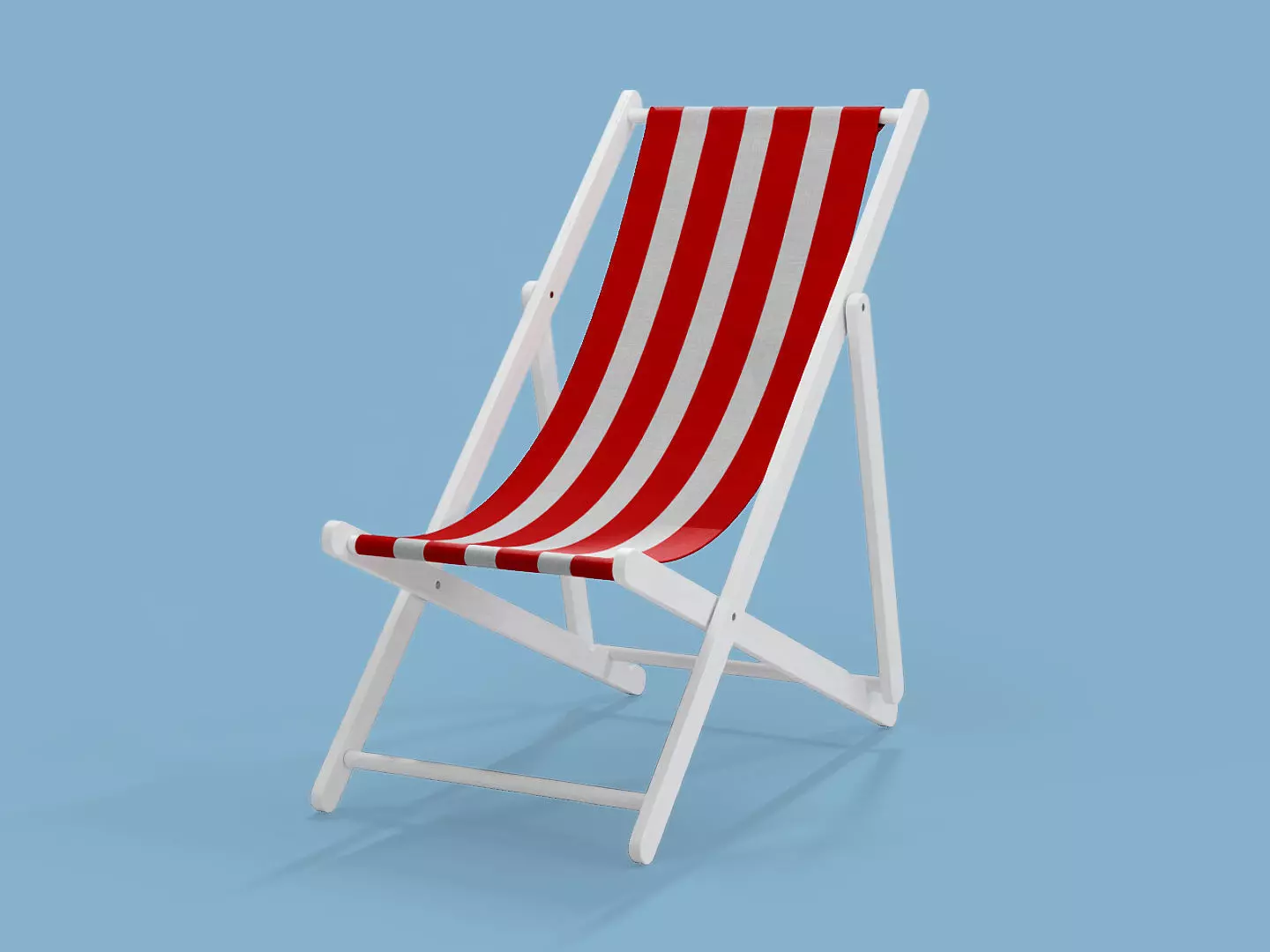Wooden Folding Beach Chair with Red and White Striped Seat 3D model_0