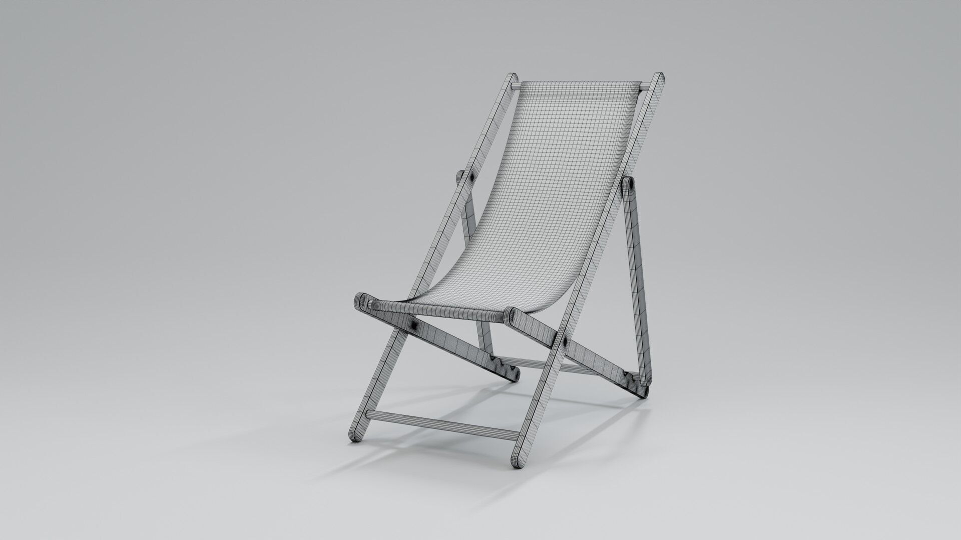 Wooden Folding Beach Chair with Red and White Striped Seat 3D model_11