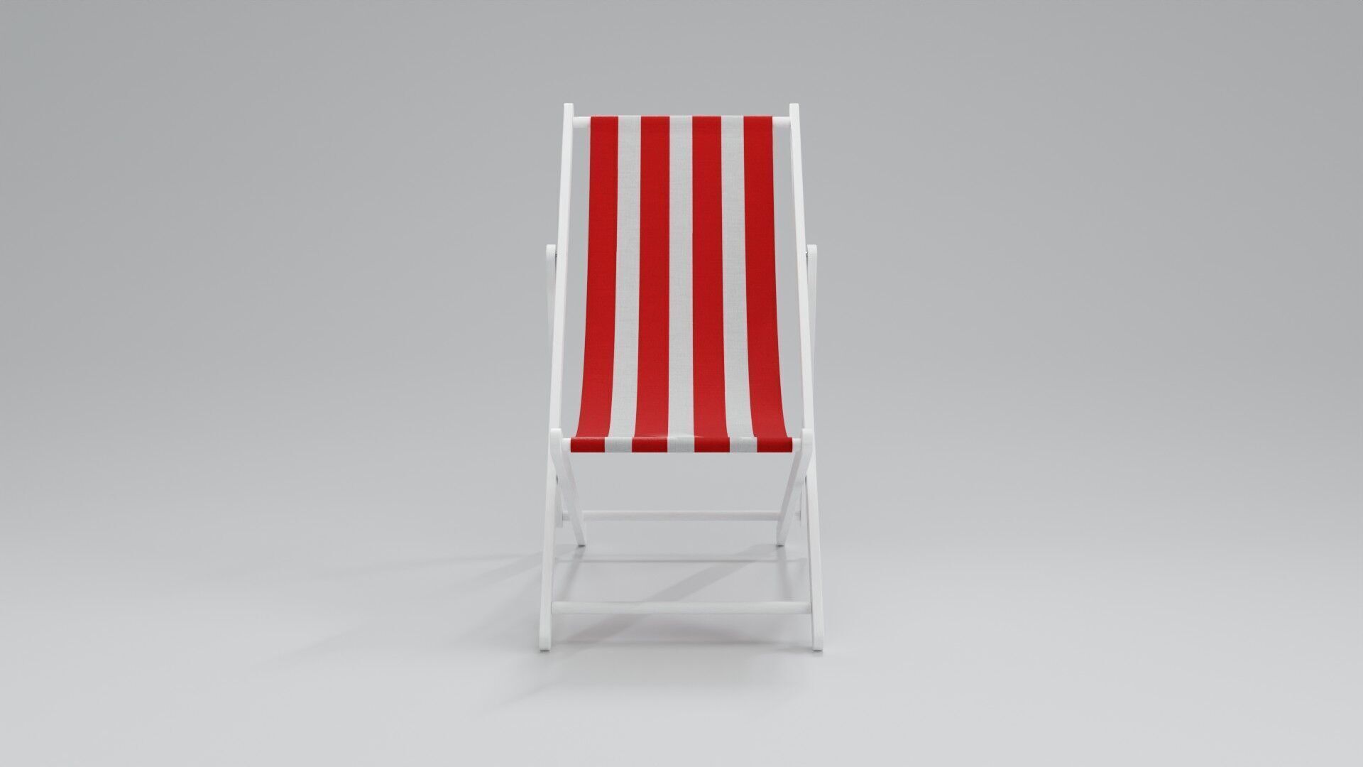 Wooden Folding Beach Chair with Red and White Striped Seat 3D model_7