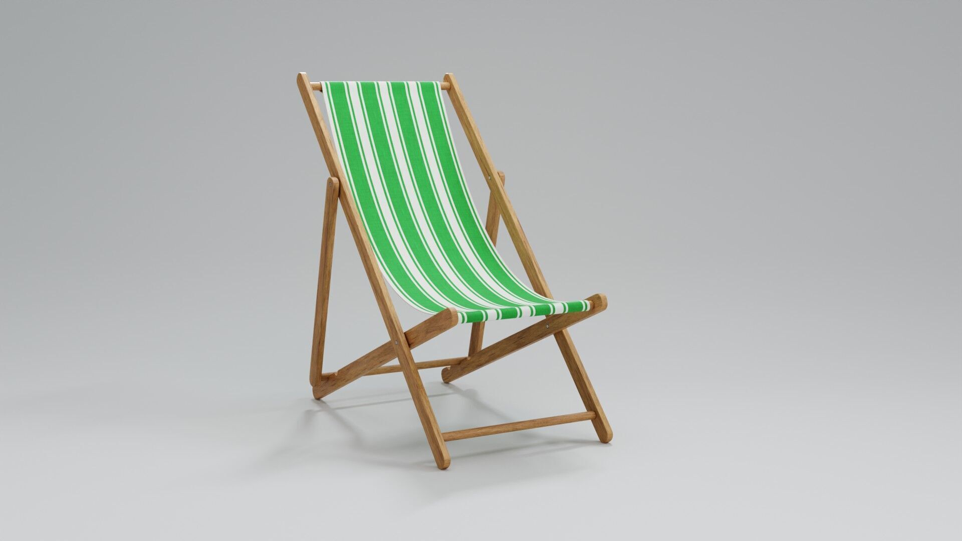 Wooden Folding Beach Chair with Green and White Striped Seat 3D model_6