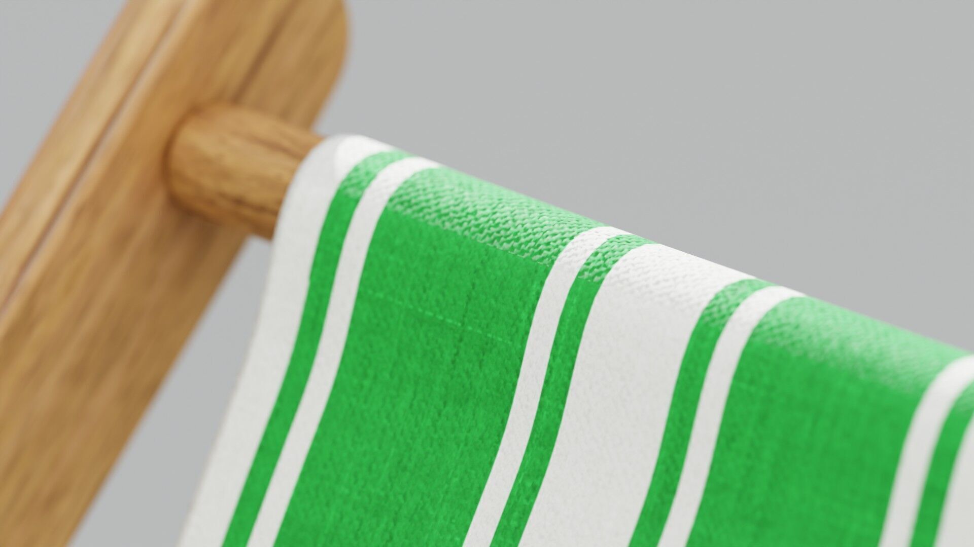Wooden Folding Beach Chair with Green and White Striped Seat 3D model_8