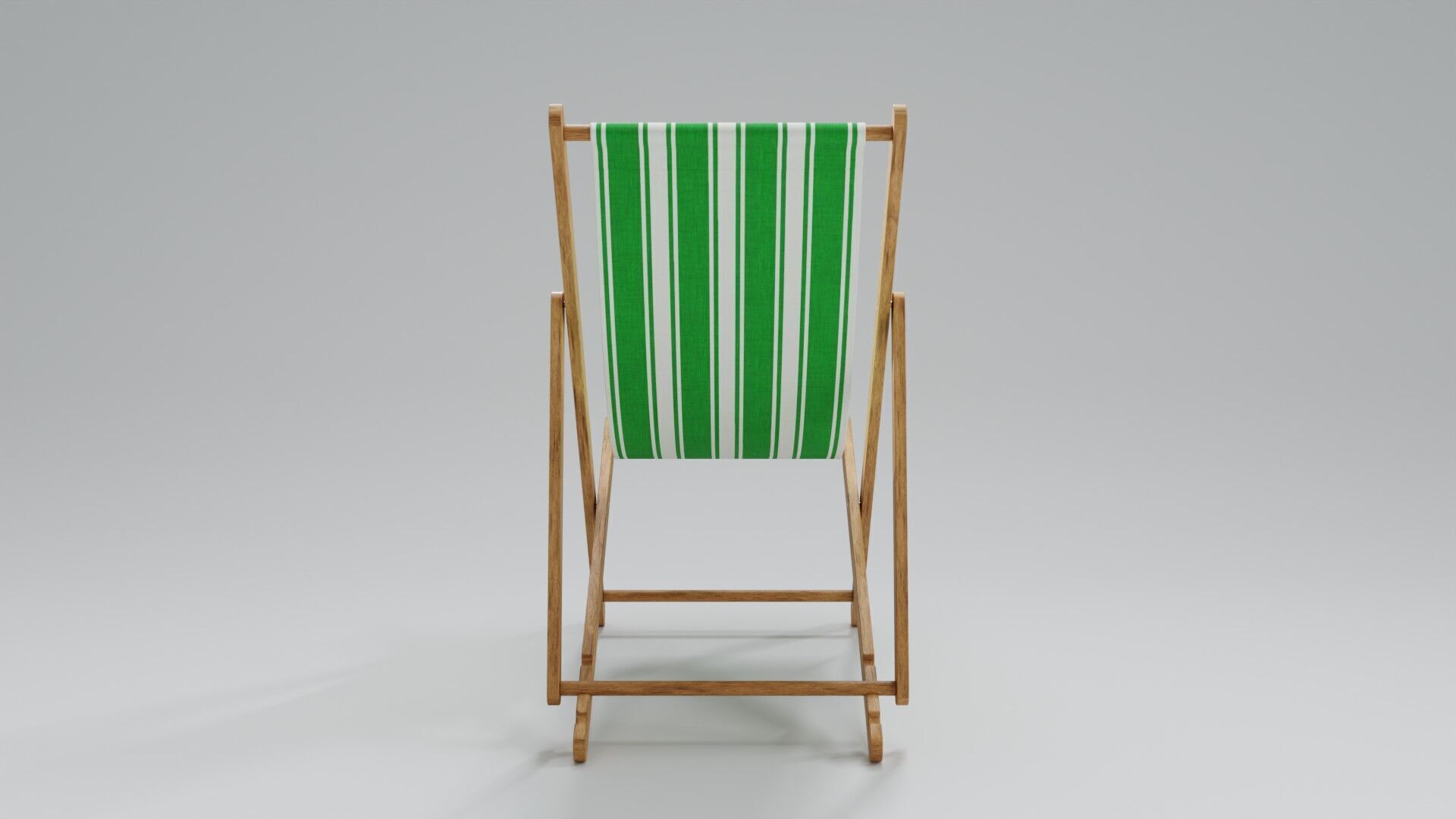 Wooden Folding Beach Chair with Green and White Striped Seat 3D model_4