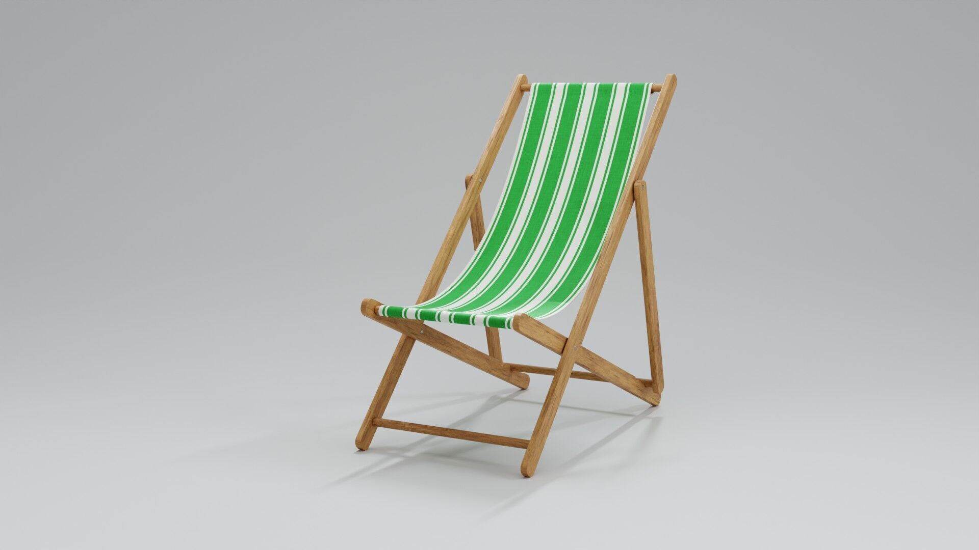 Wooden Folding Beach Chair with Green and White Striped Seat 3D model_2