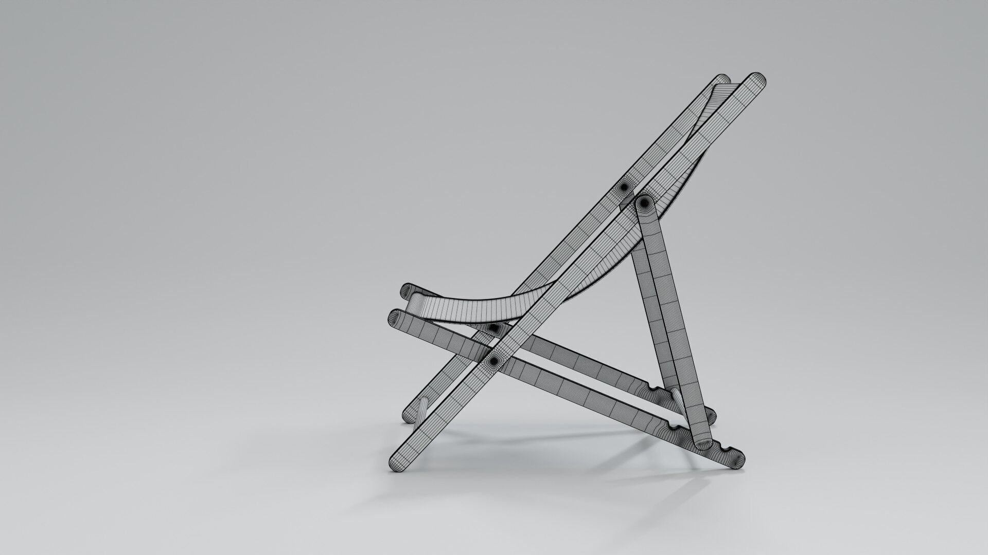 Wooden Folding Beach Chair with Green and White Striped Seat 3D model_15