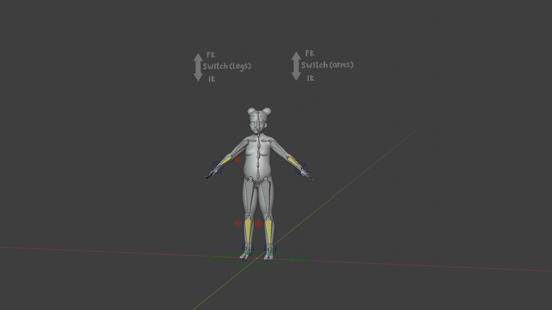 Stylized Fat Girl Body Base Mesh Rigged with IK FK Switch Low-poly 3D model_23