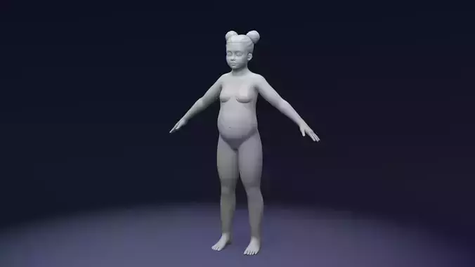 Stylized Fat Girl Body Base Mesh Rigged with IK FK Switch Low-poly 3D model