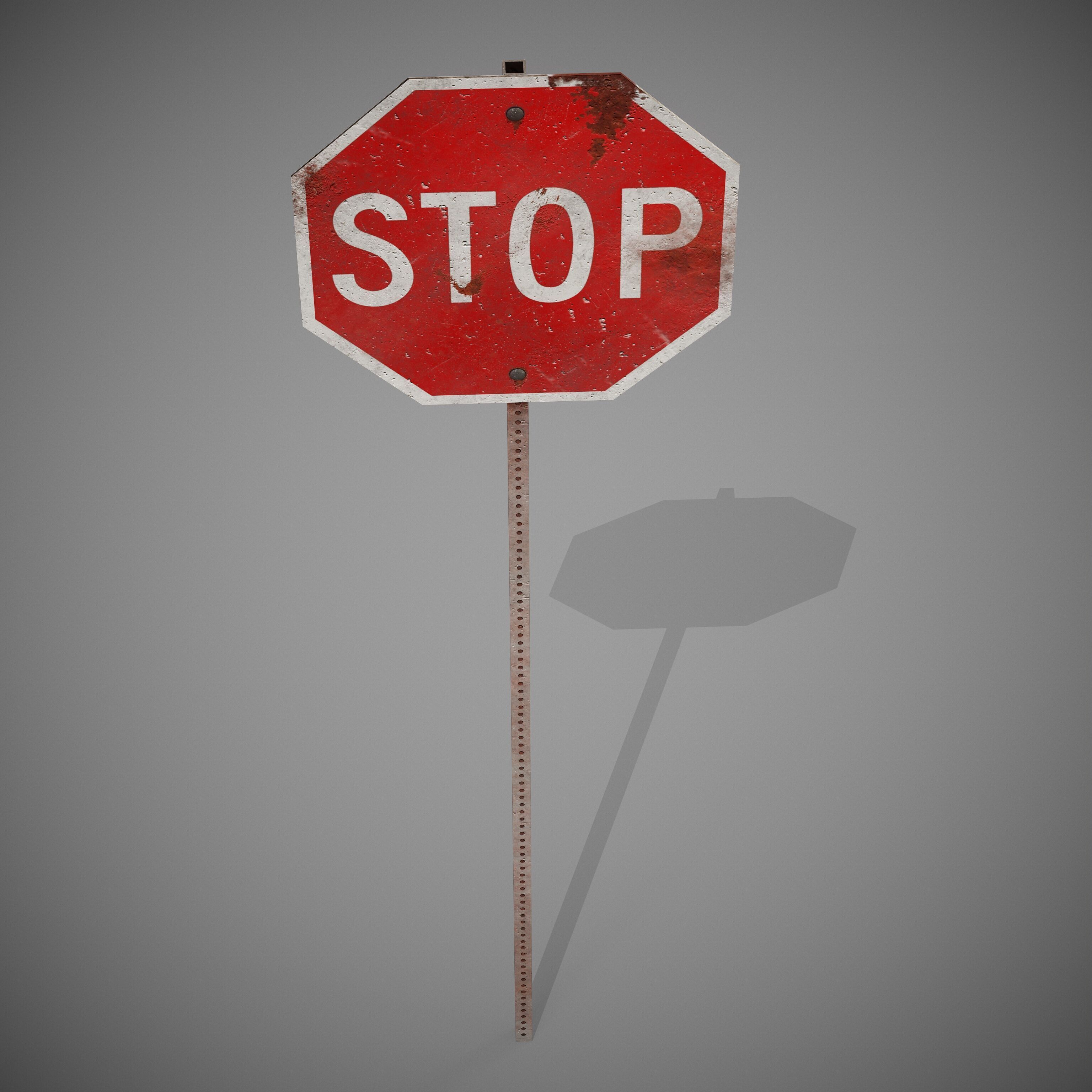 STOP Sign with Post new and old versions Low-poly 3D model_4