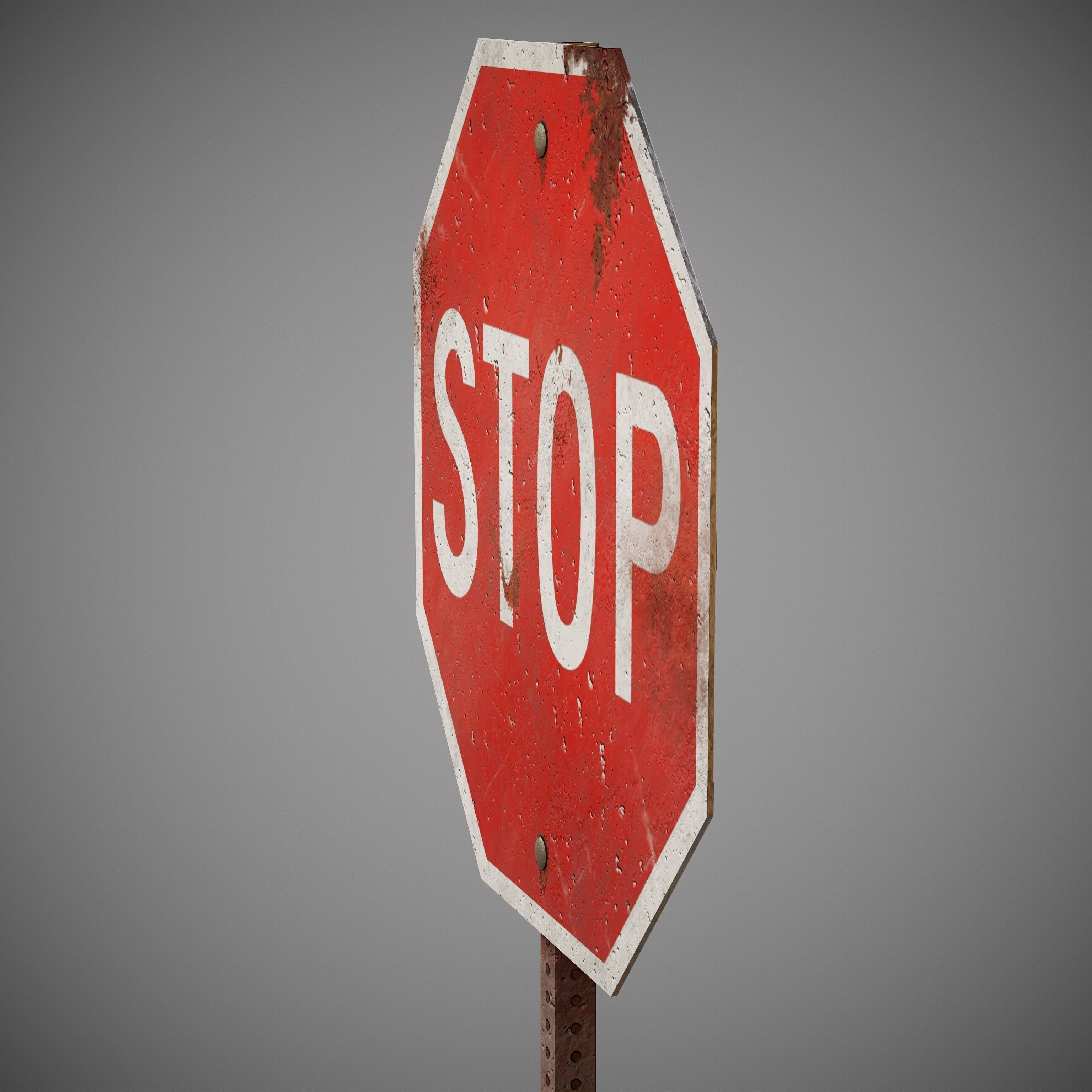 STOP Sign with Post new and old versions Low-poly 3D model_15