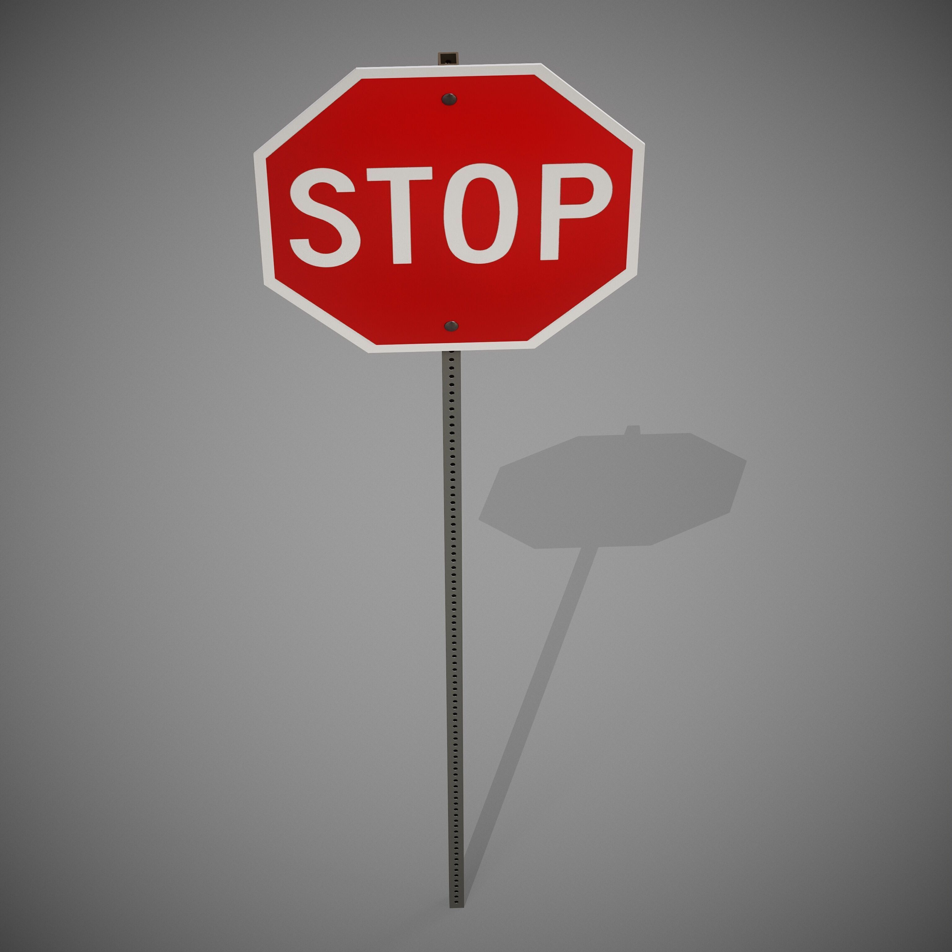 STOP Sign with Post new and old versions Low-poly 3D model_3