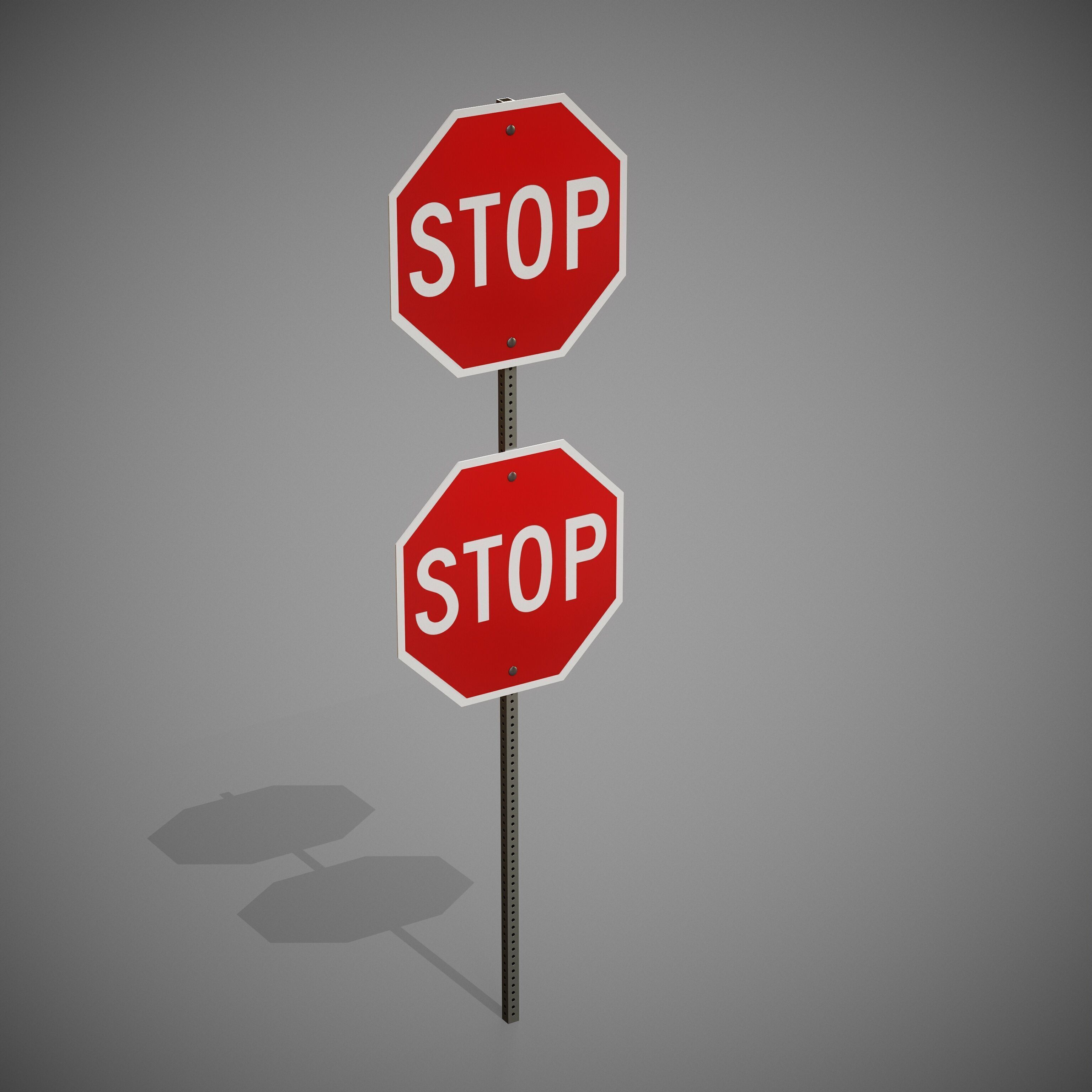 STOP Sign with Post new and old versions Low-poly 3D model_17