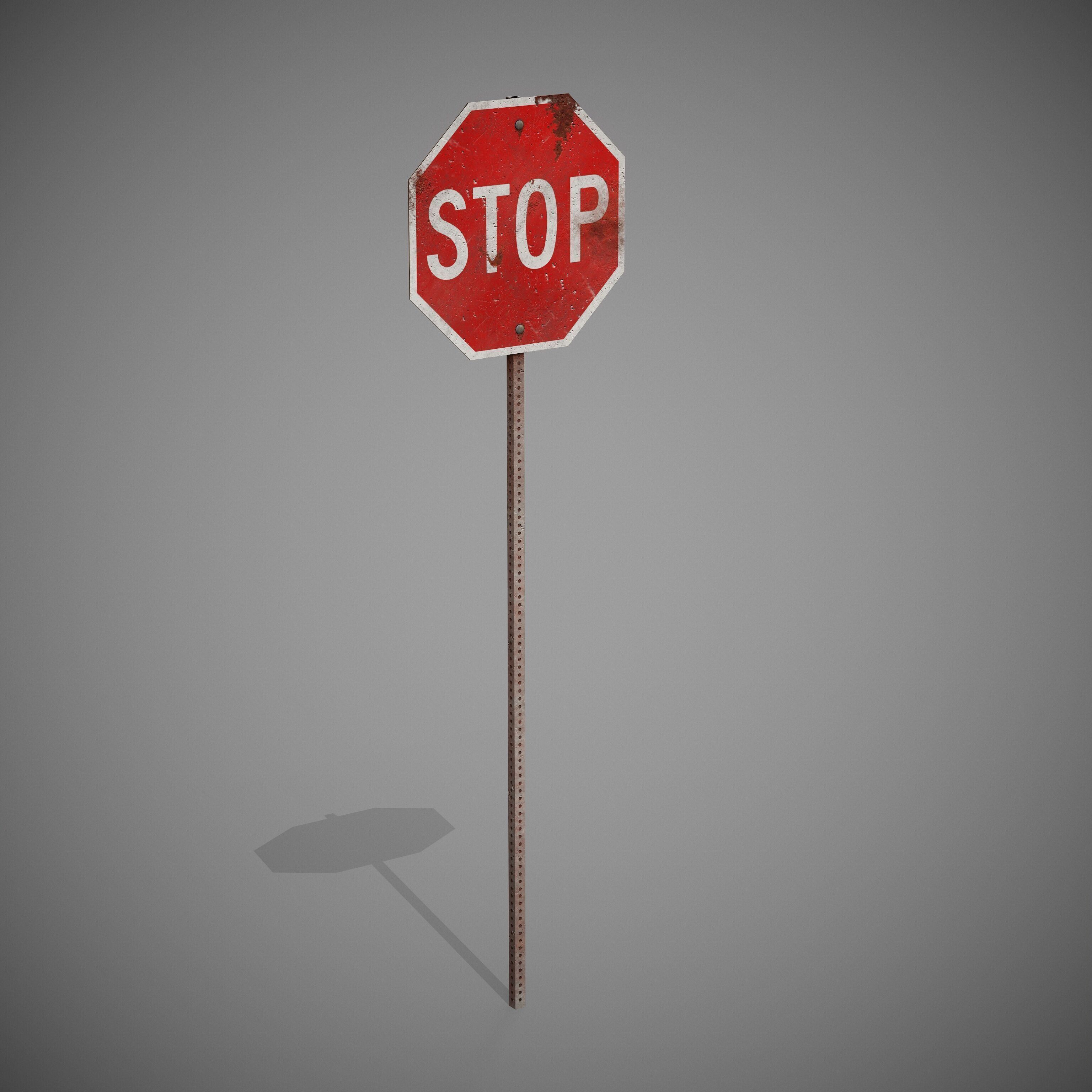 STOP Sign with Post new and old versions Low-poly 3D model_6