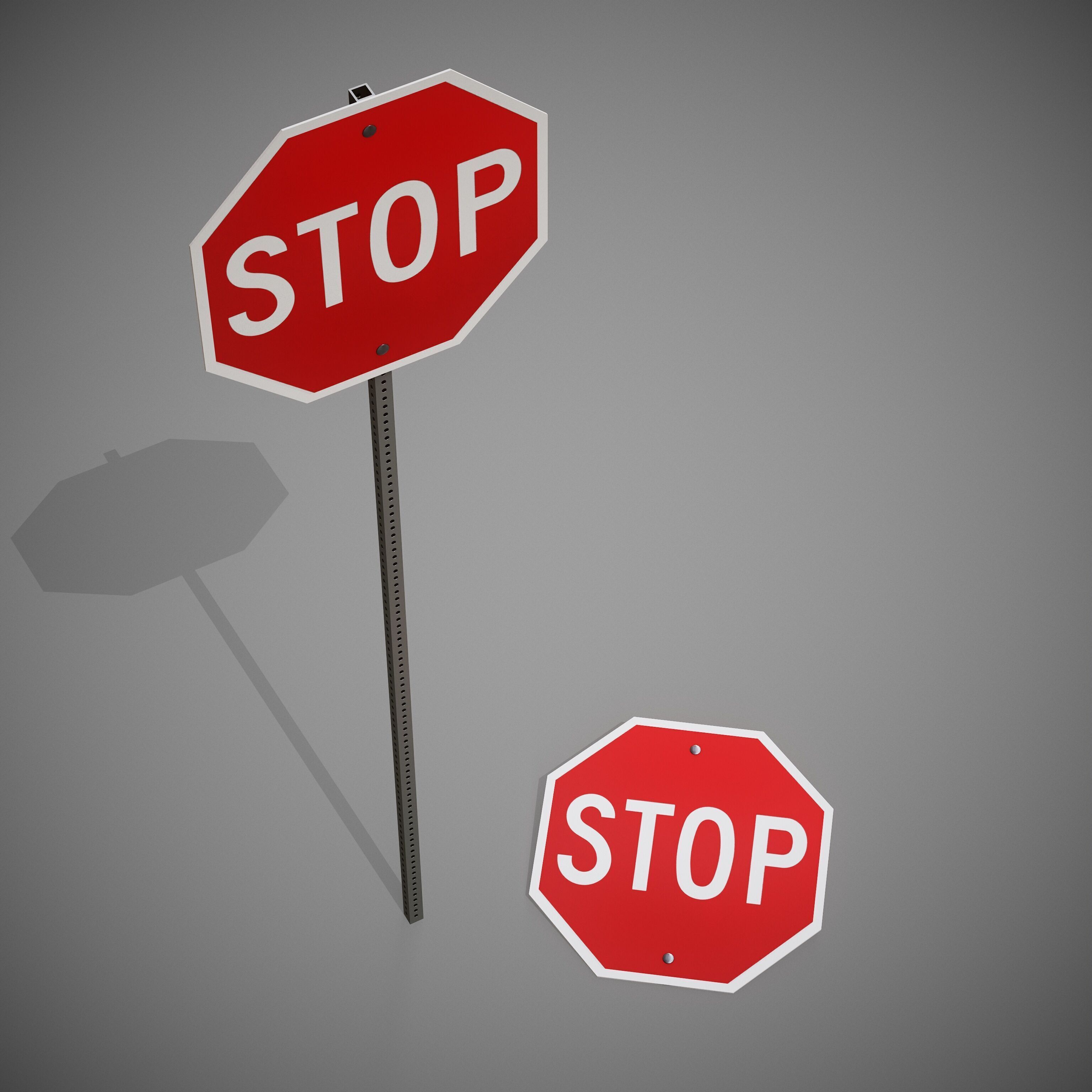 STOP Sign with Post new and old versions Low-poly 3D model_18