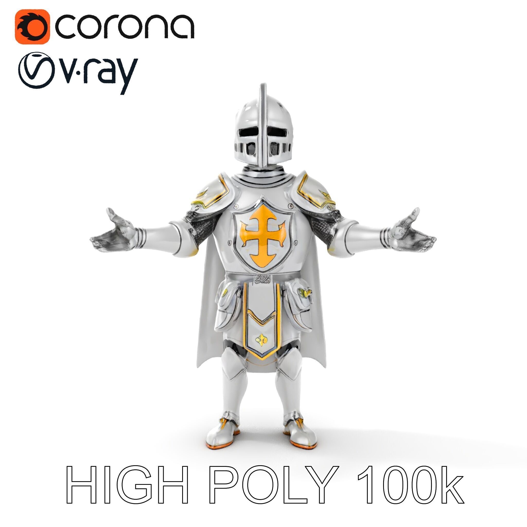 Steel Knight  Detailed Medieval Armor Character Model Low-poly 3D model_8
