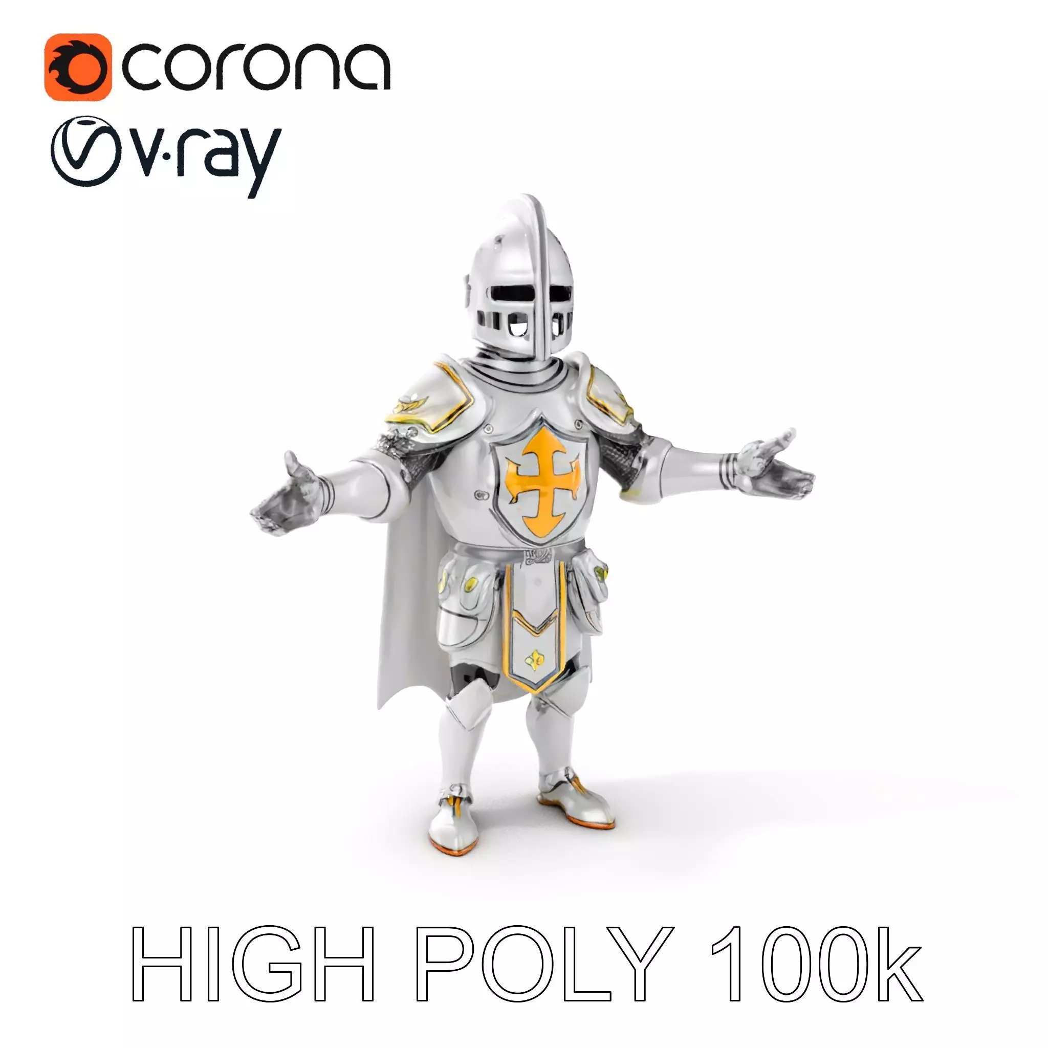 Steel Knight  Detailed Medieval Armor Character Model Low-poly 3D model_0