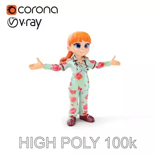 D Cartoon Nurse Character with Floral Scrubs and Stethoscope