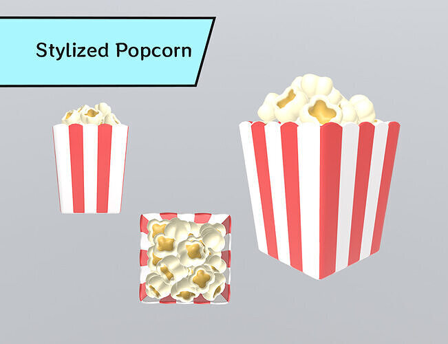 Stylized Popcorn Low-poly 3D model