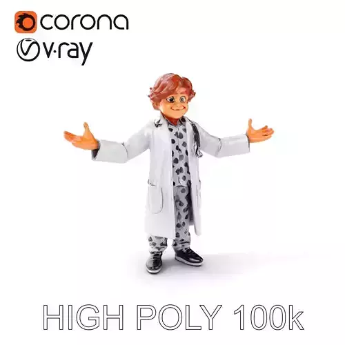 Friendly Animated Doctor D Character Model with Stethoscope and Curly Hair