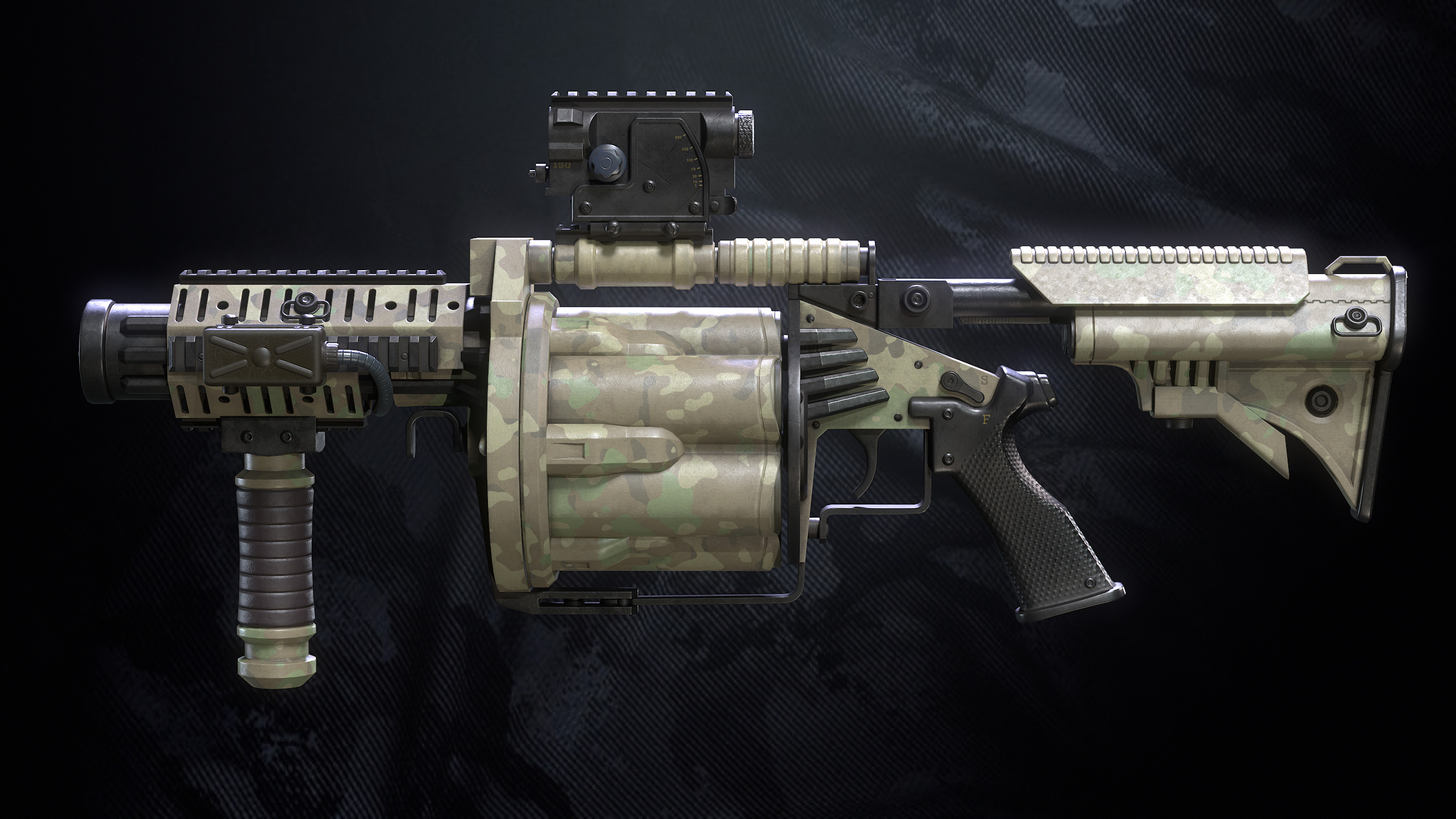 M32 Grenade Launcher Low-poly 3D model_7