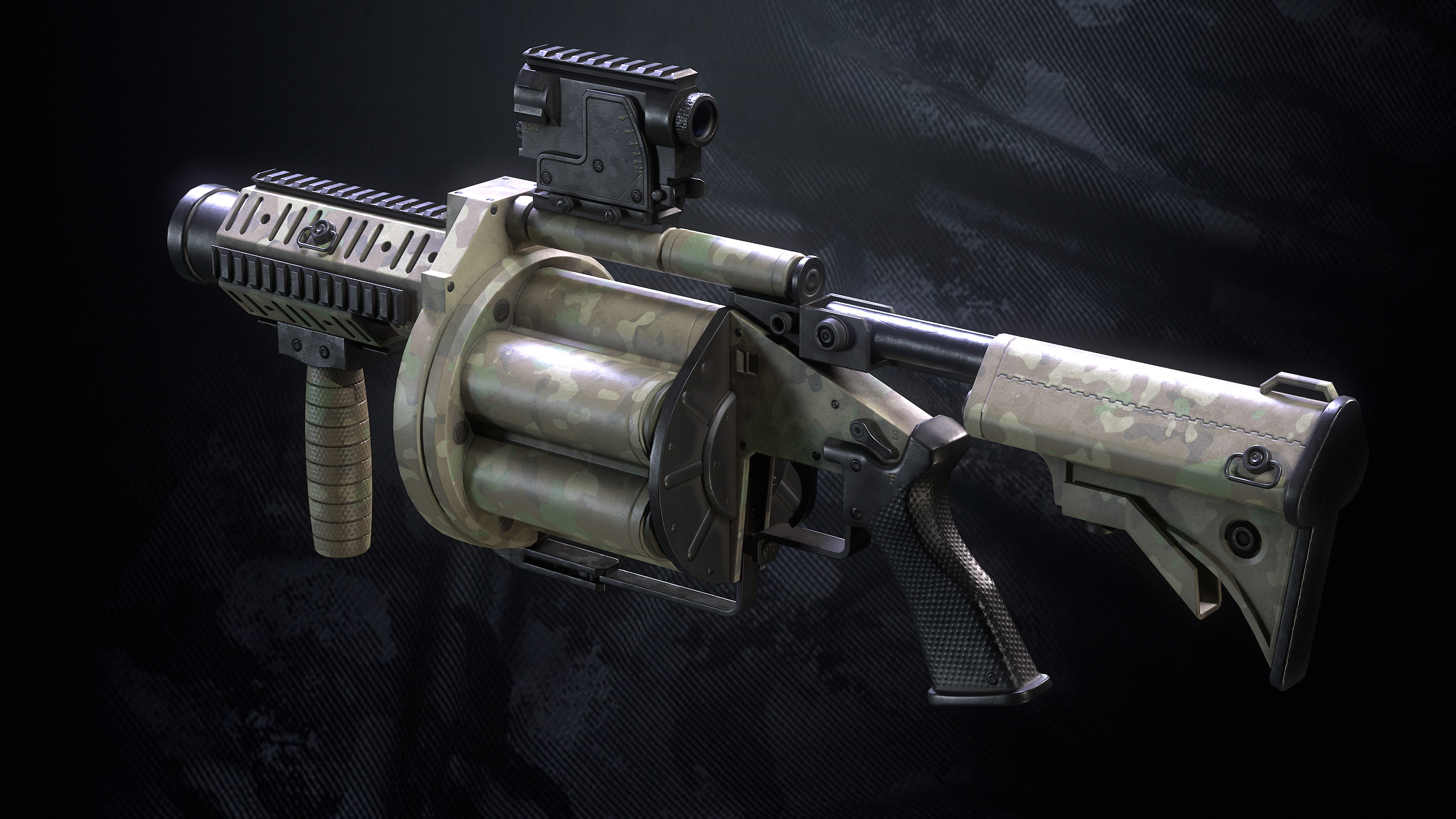 M32 Grenade Launcher Low-poly 3D model_5