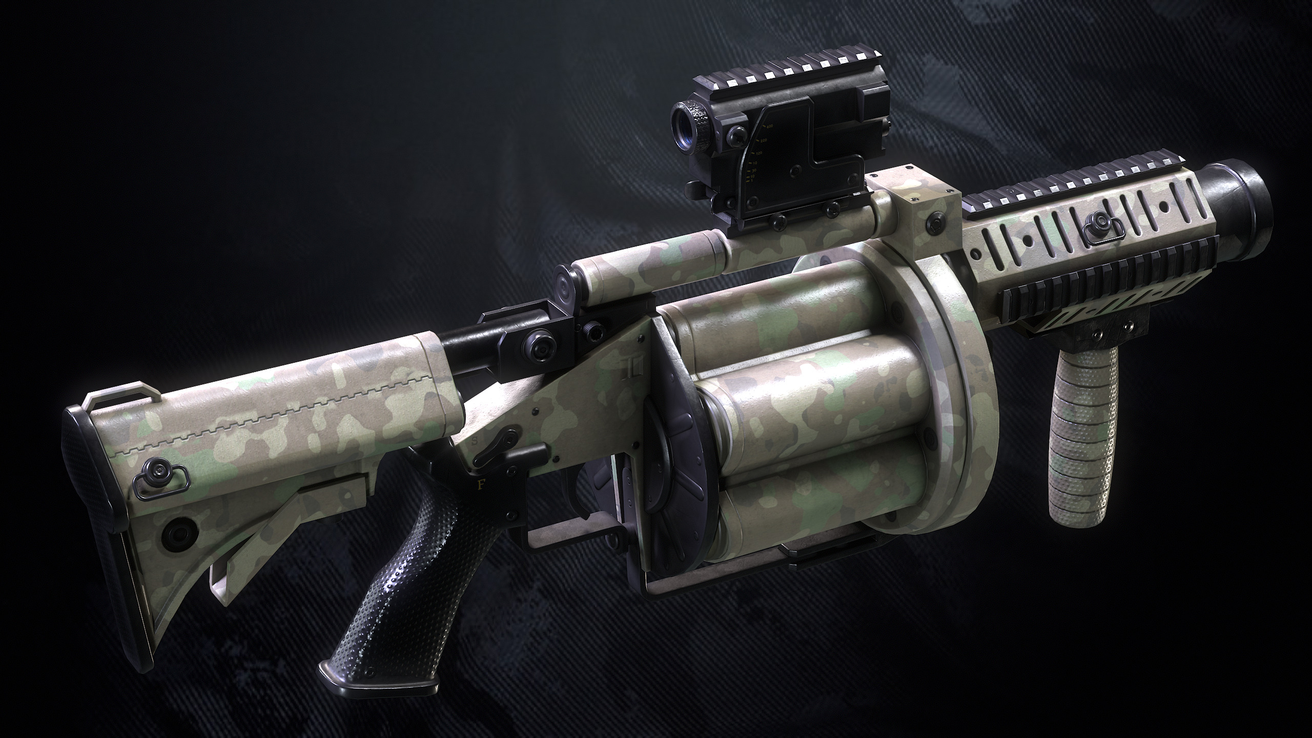 M32 Grenade Launcher Low-poly 3D model_3