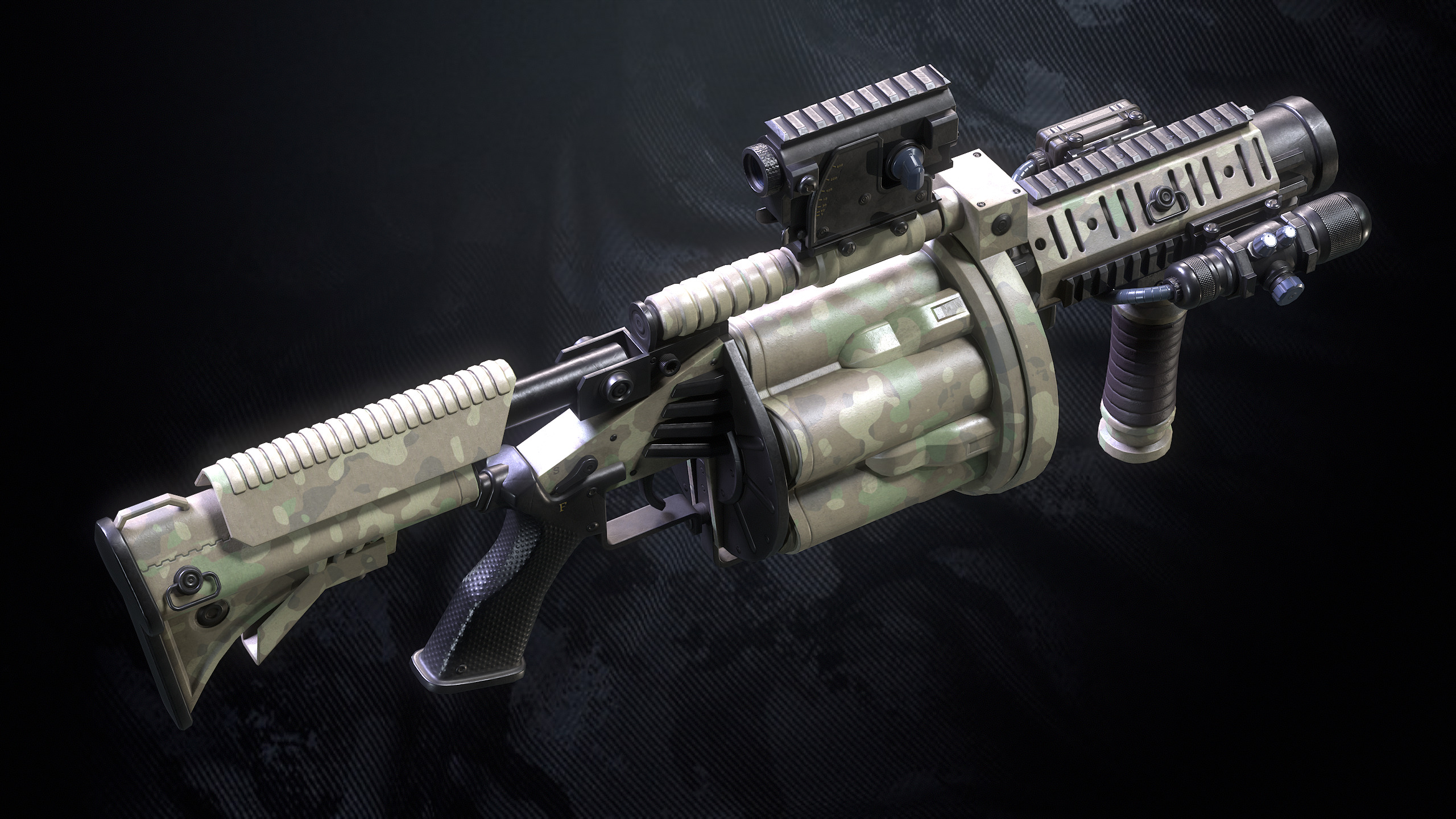 M32 Grenade Launcher Low-poly 3D model_9