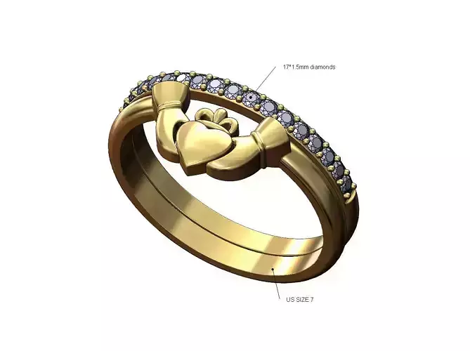 Claddagh heart guard half eternity diamond ring US size 7