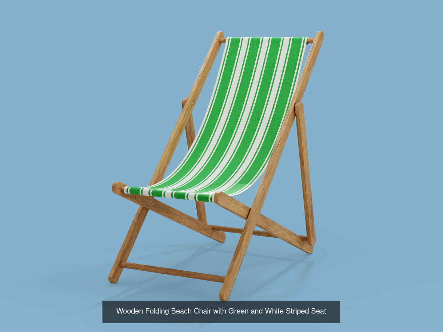 Three wooden folding beach chairs with striped seats 3D Model Collection_7
