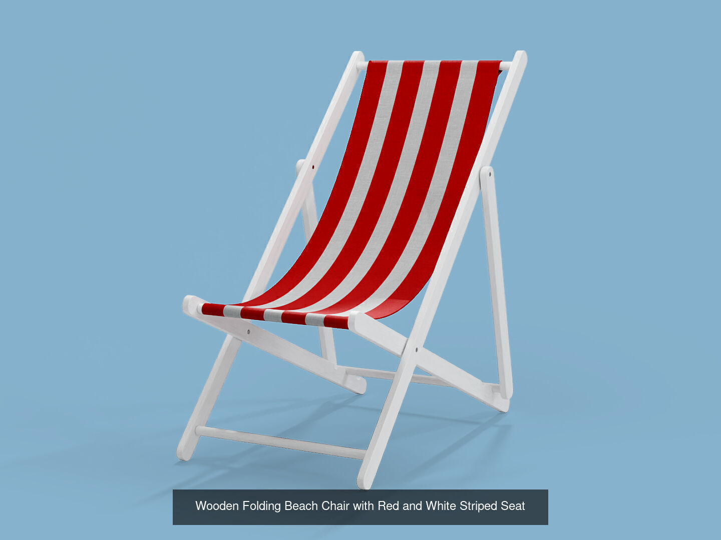 Three wooden folding beach chairs with striped seats 3D Model Collection_6