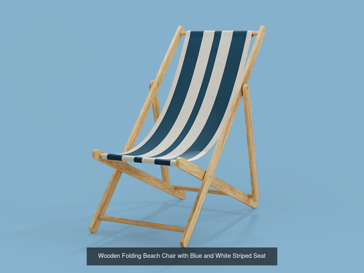 Three wooden folding beach chairs with striped seats 3D Model Collection_5