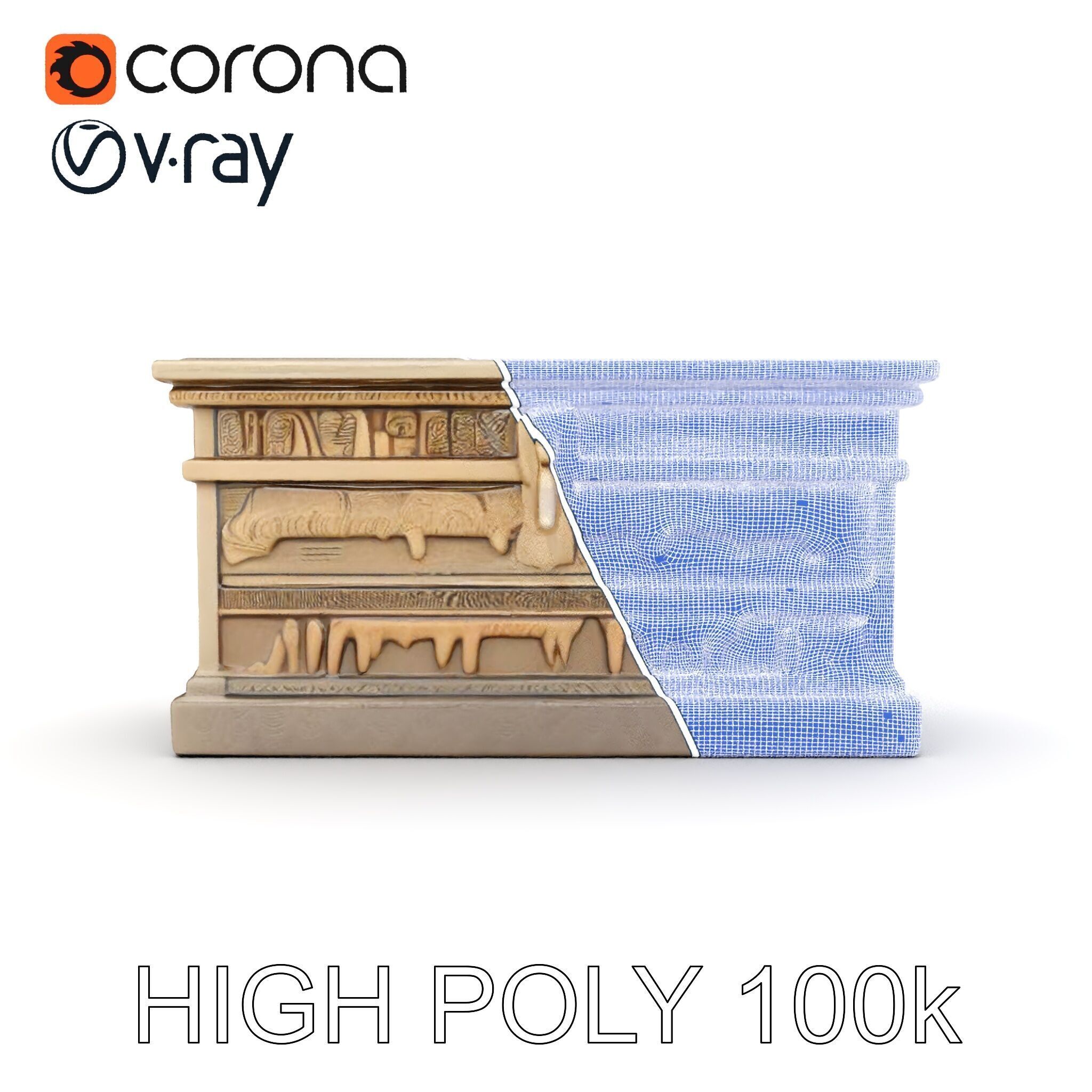 Ancient Egyptian Sarcophagus Model Pack with Hieroglyphics Low-poly 3D model_22