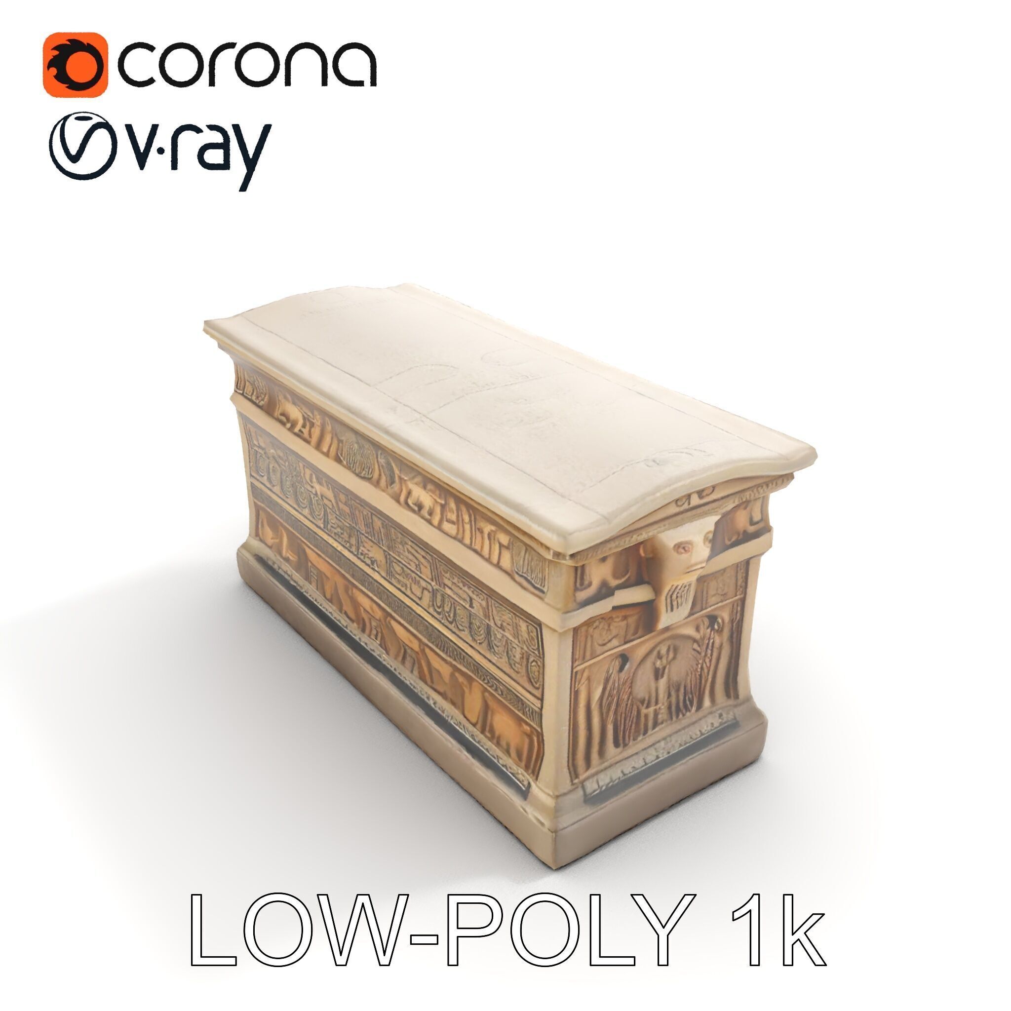Ancient Egyptian Sarcophagus Model Pack with Hieroglyphics Low-poly 3D model_12