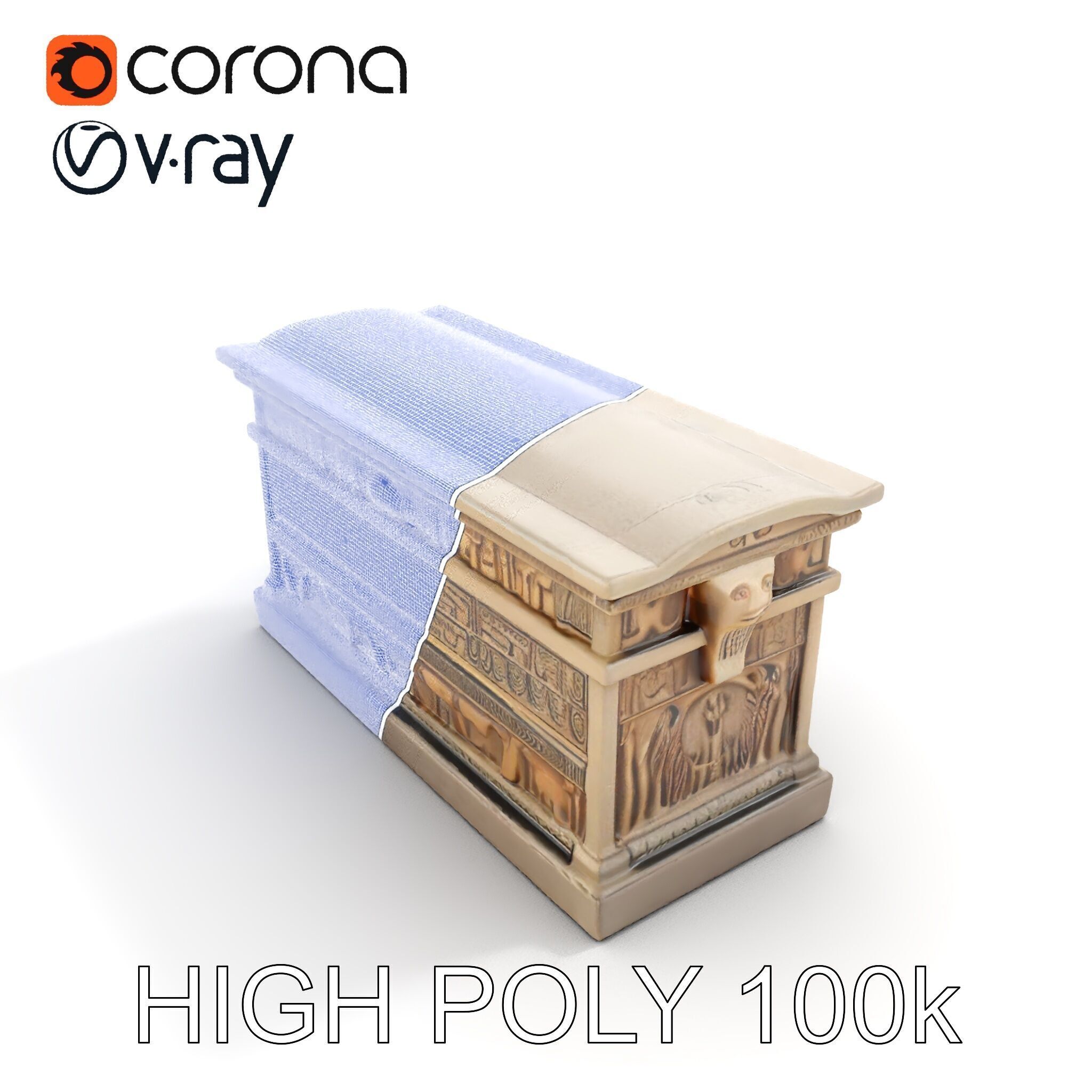 Ancient Egyptian Sarcophagus Model Pack with Hieroglyphics Low-poly 3D model_30