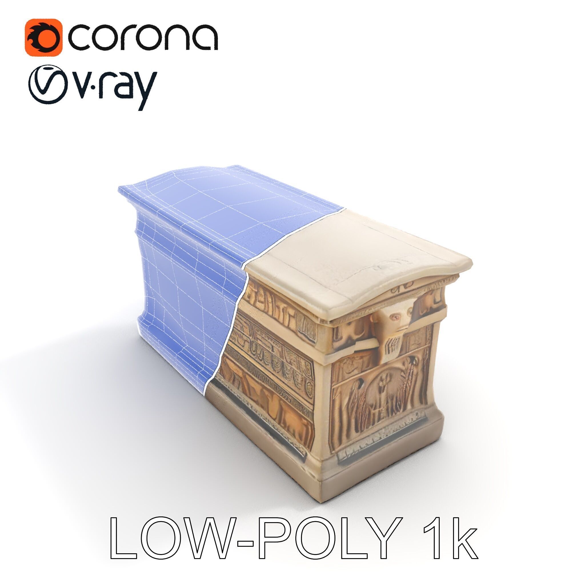 Ancient Egyptian Sarcophagus Model Pack with Hieroglyphics Low-poly 3D model_26