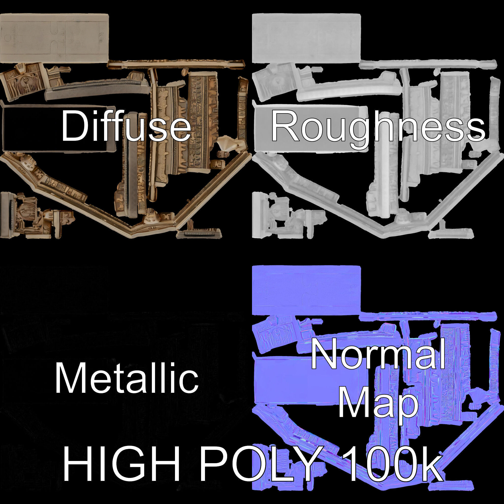 Ancient Egyptian Sarcophagus Model Pack with Hieroglyphics Low-poly 3D model_3