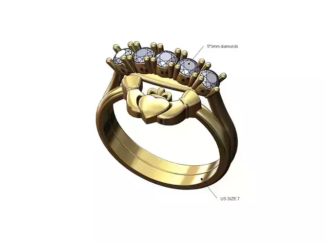 Claddagh heart guard 3mm arc diamond ring US size 7