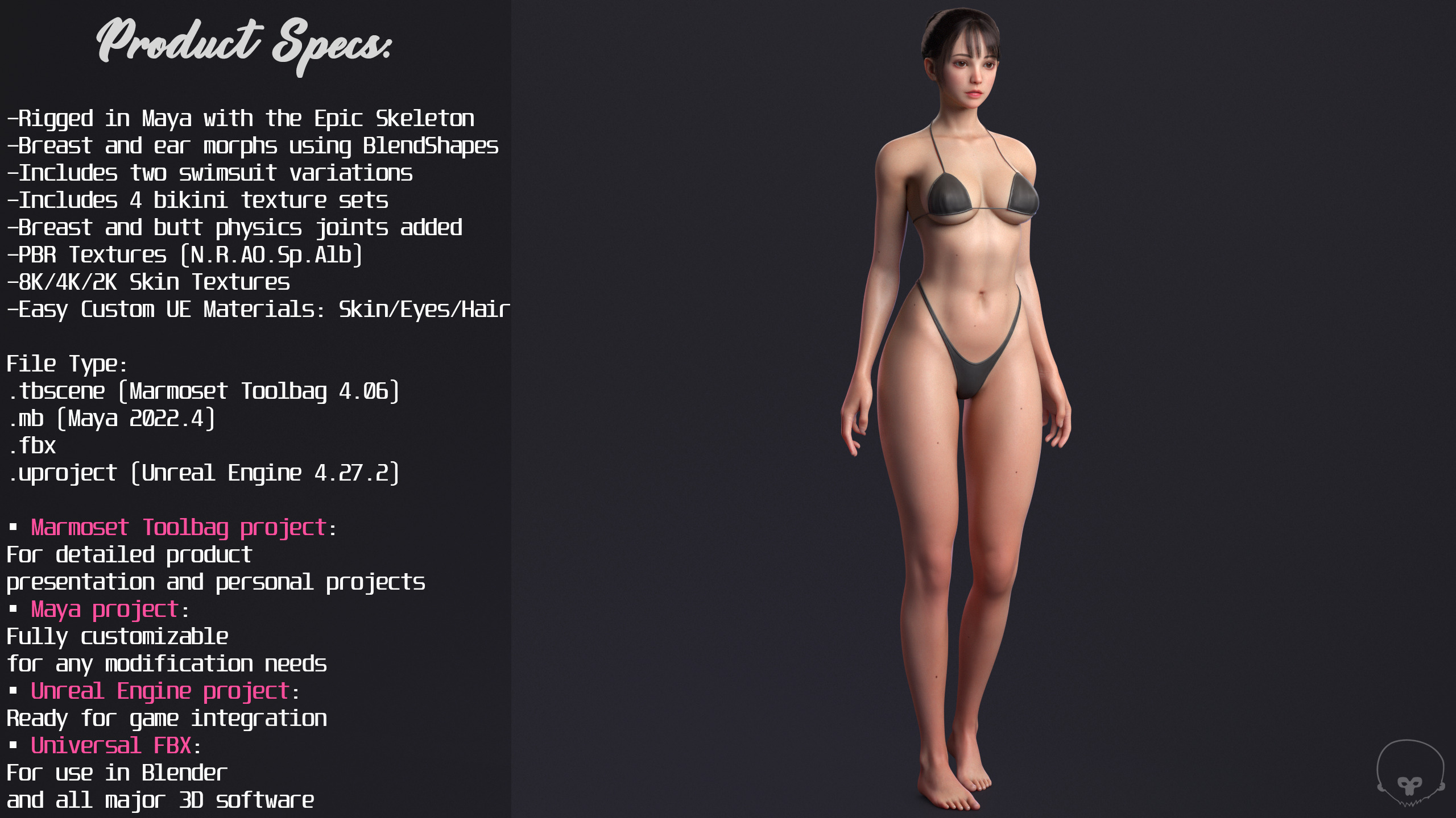 Perfect Female Body  Game-Ready 3D Character Low-poly 3D model_1
