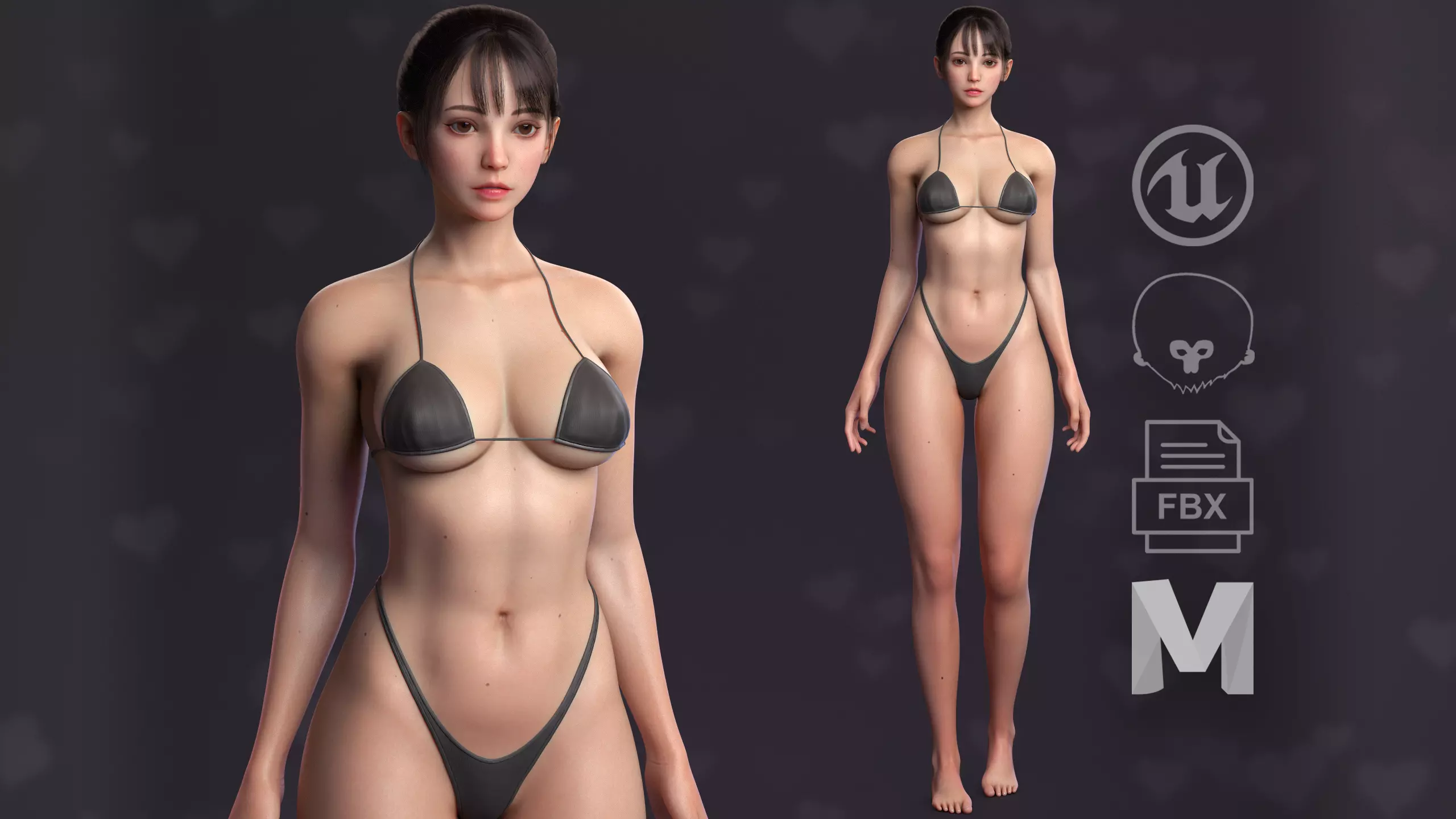 Perfect Female Body  Game-Ready 3D Character Low-poly 3D model_0