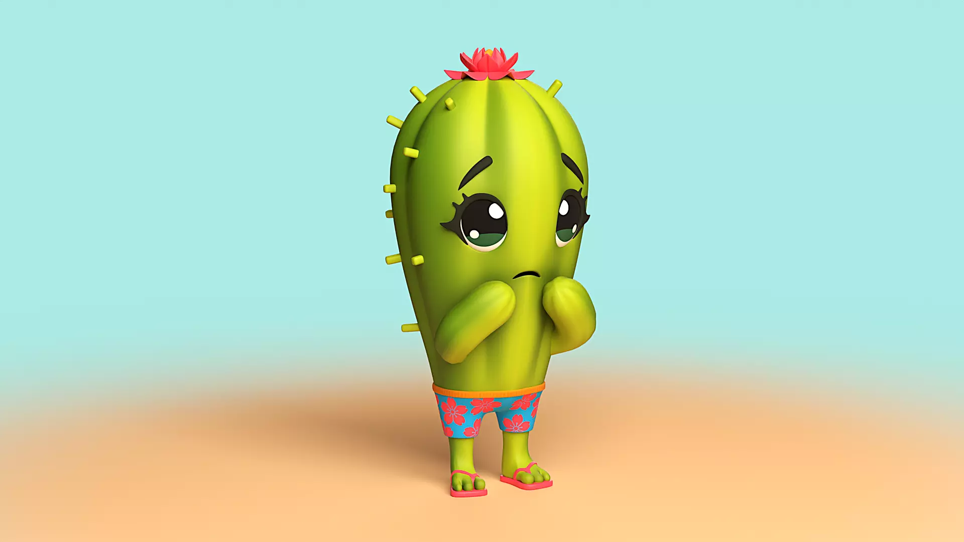 Cute Cactus Low-poly 3D model_0