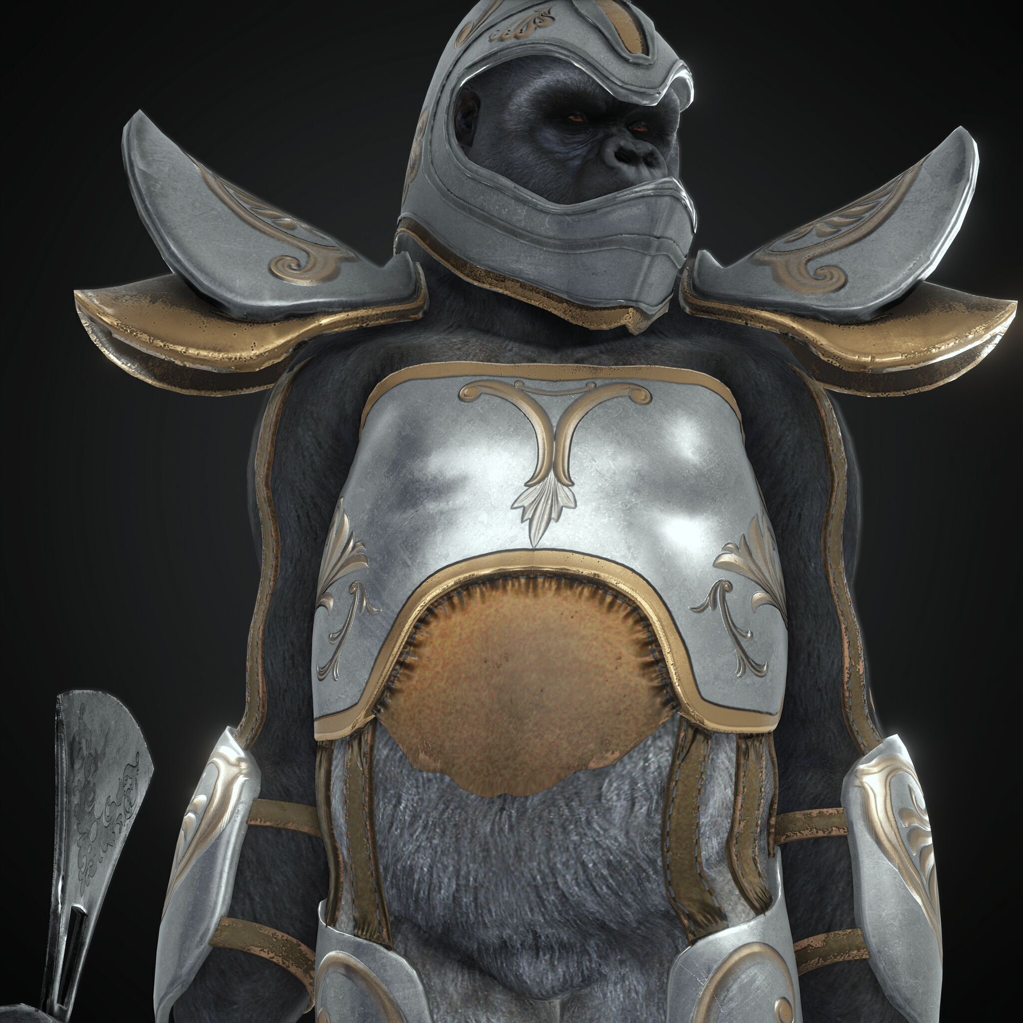 Rigged Fantasy Medieval Apes World Character Low-poly 3D model_5