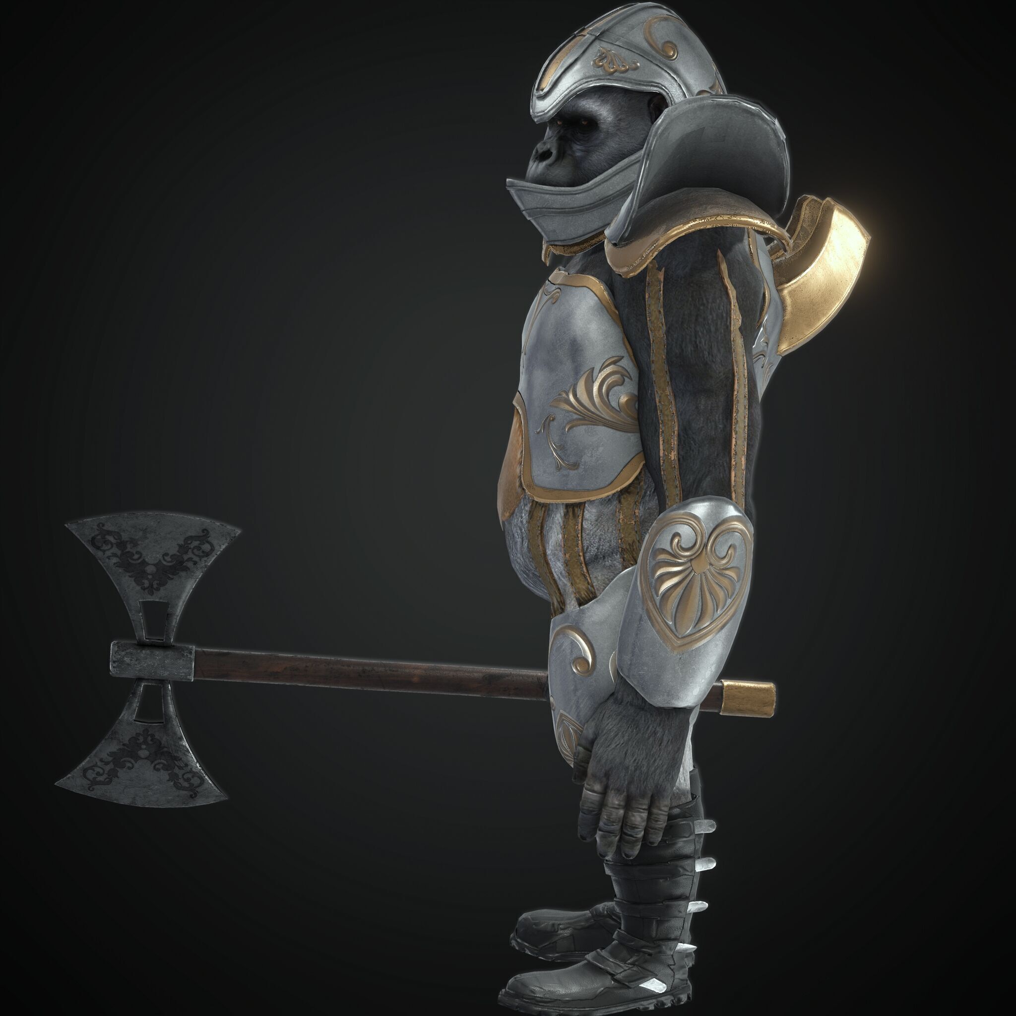 Rigged Fantasy Medieval Apes World Character Low-poly 3D model_2