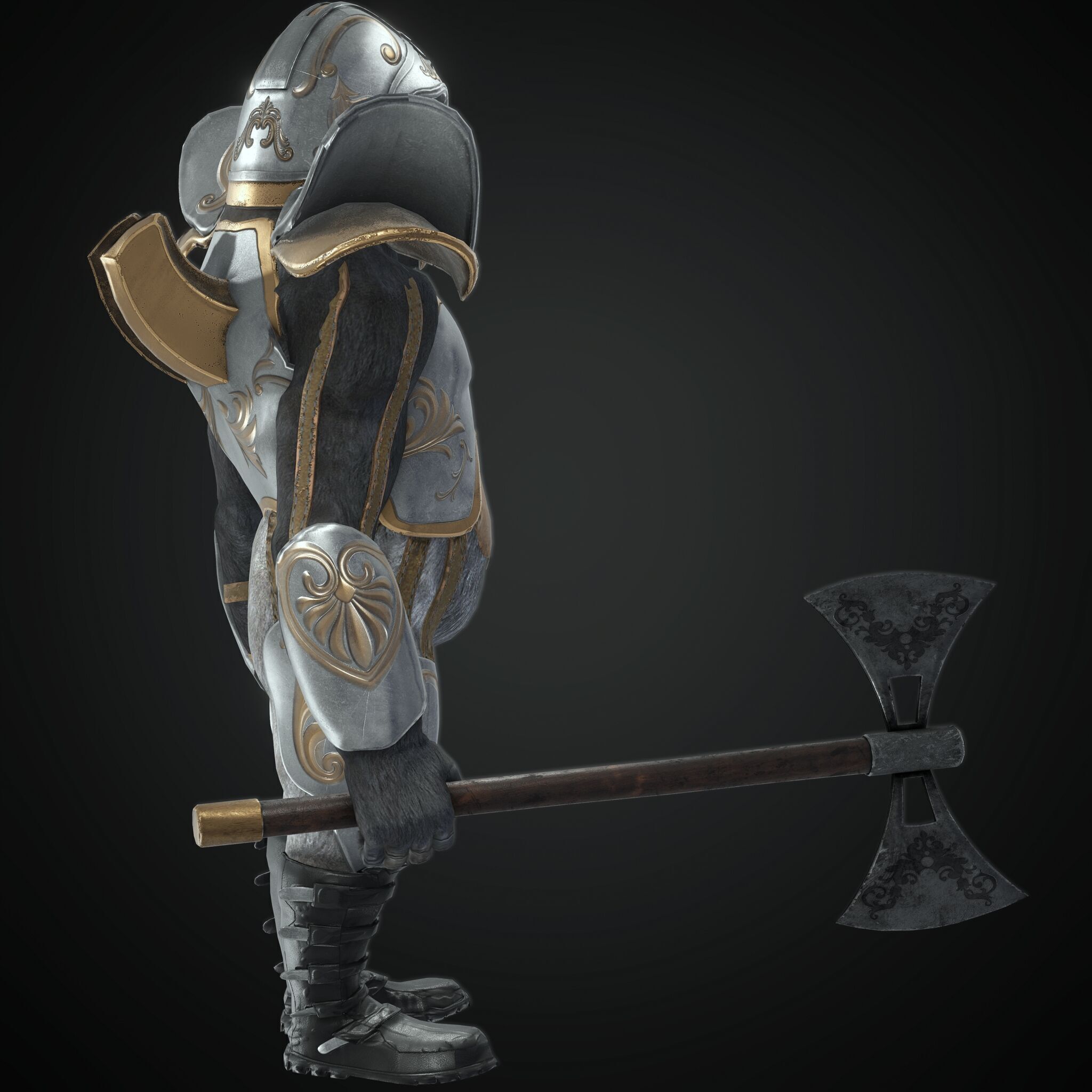 Rigged Fantasy Medieval Apes World Character Low-poly 3D model_4
