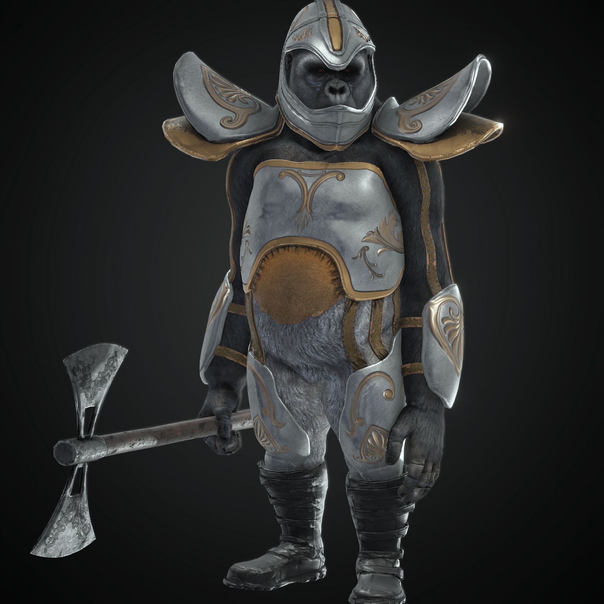 Rigged Fantasy Medieval Apes World Character Low-poly 3D model_1