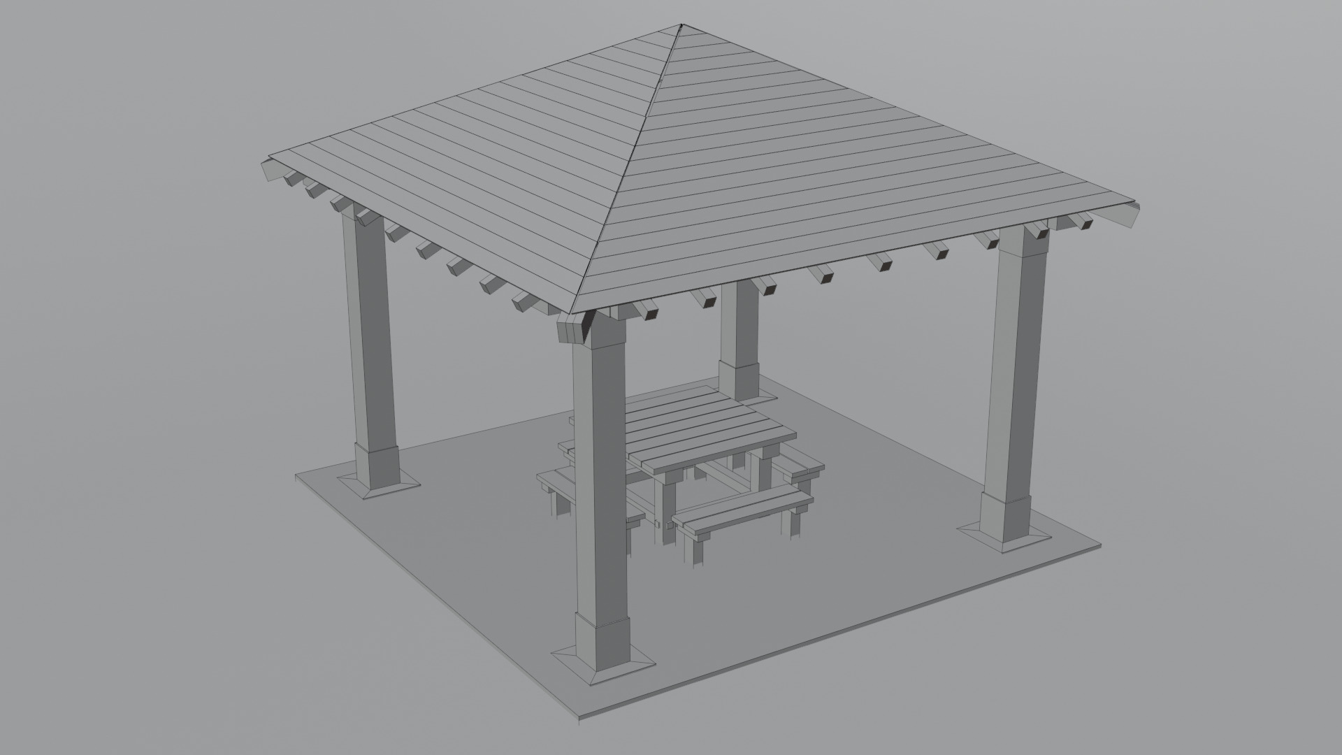 Old Wooden Picnic Shelter PBR LowPoly GameReady Model Low-poly 3D model_16