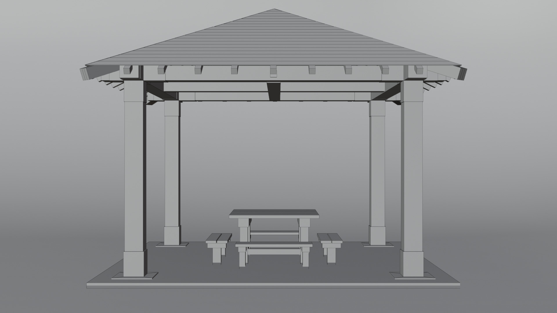 Old Wooden Picnic Shelter PBR LowPoly GameReady Model Low-poly 3D model_11