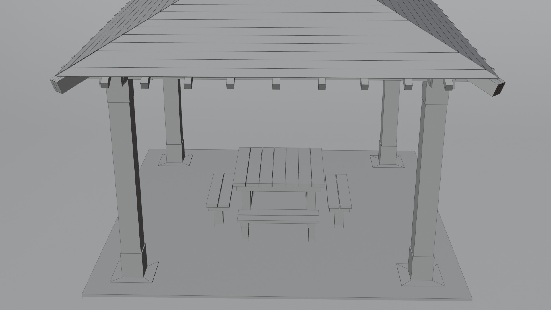 Old Wooden Picnic Shelter PBR LowPoly GameReady Model Low-poly 3D model_18